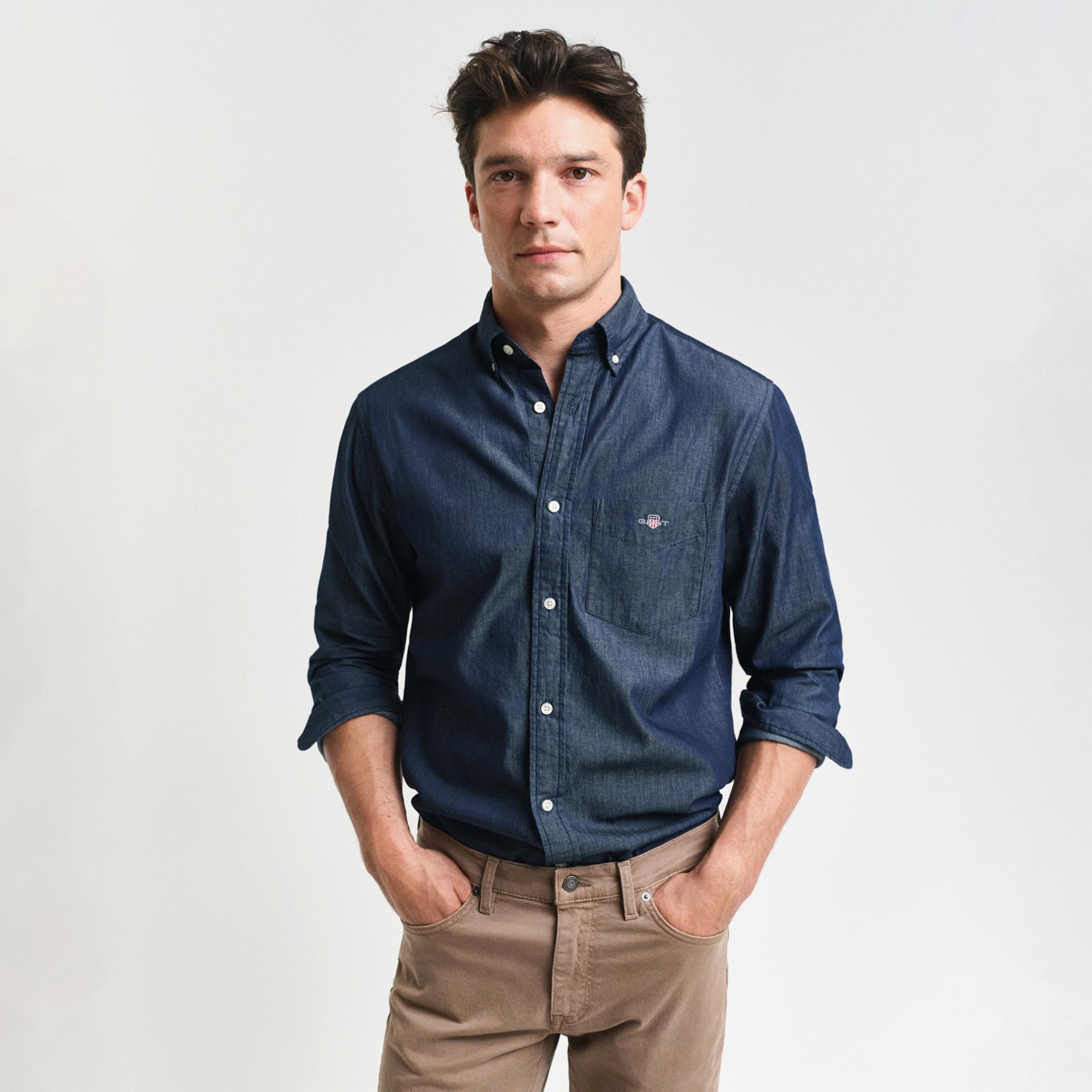 GANT Erkek Lacivert Regular Fit Düğmeli Yaka Gömlek