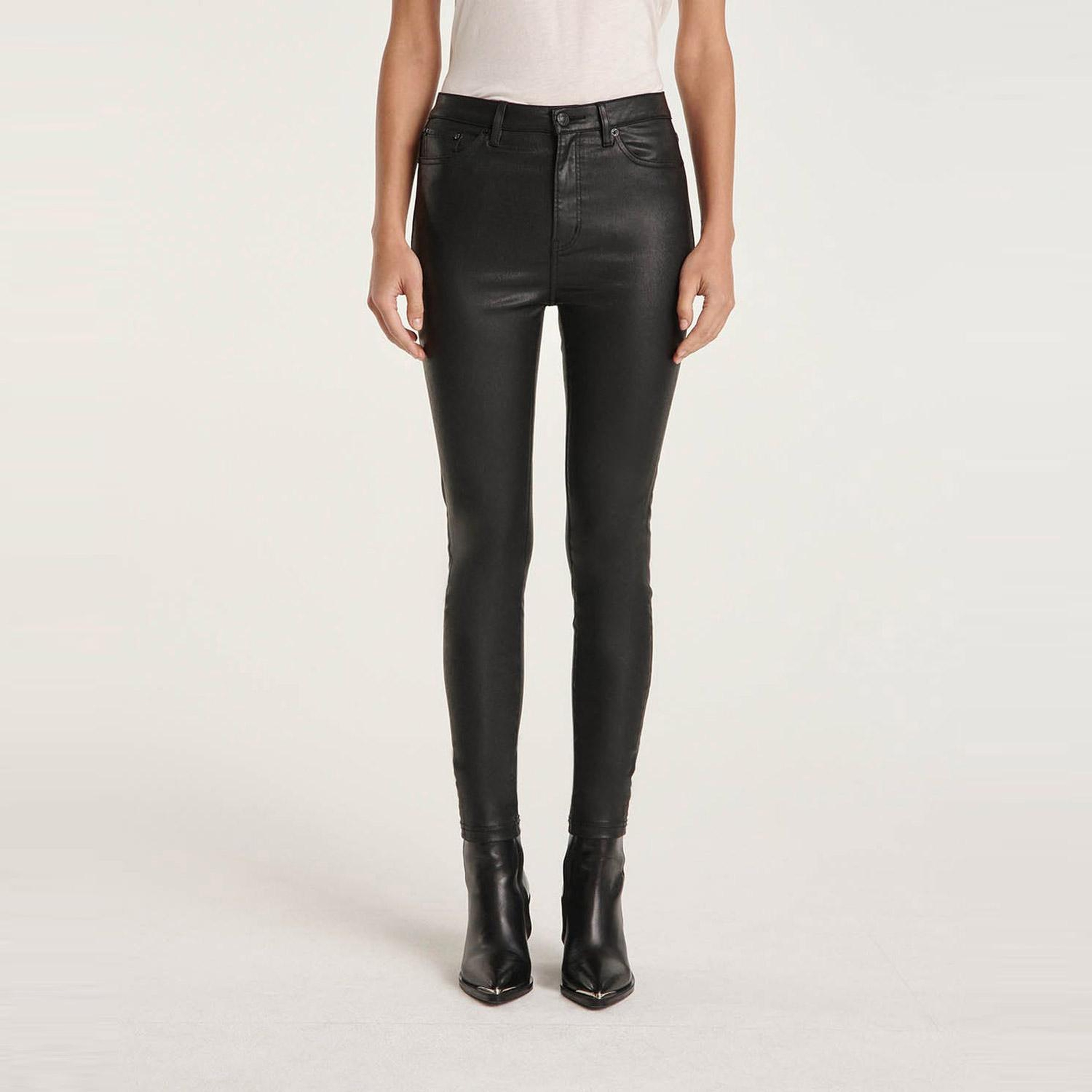 KADIN SLIM FIT DERİ GÖRÜNÜMLÜ SİYAH PANTOLON