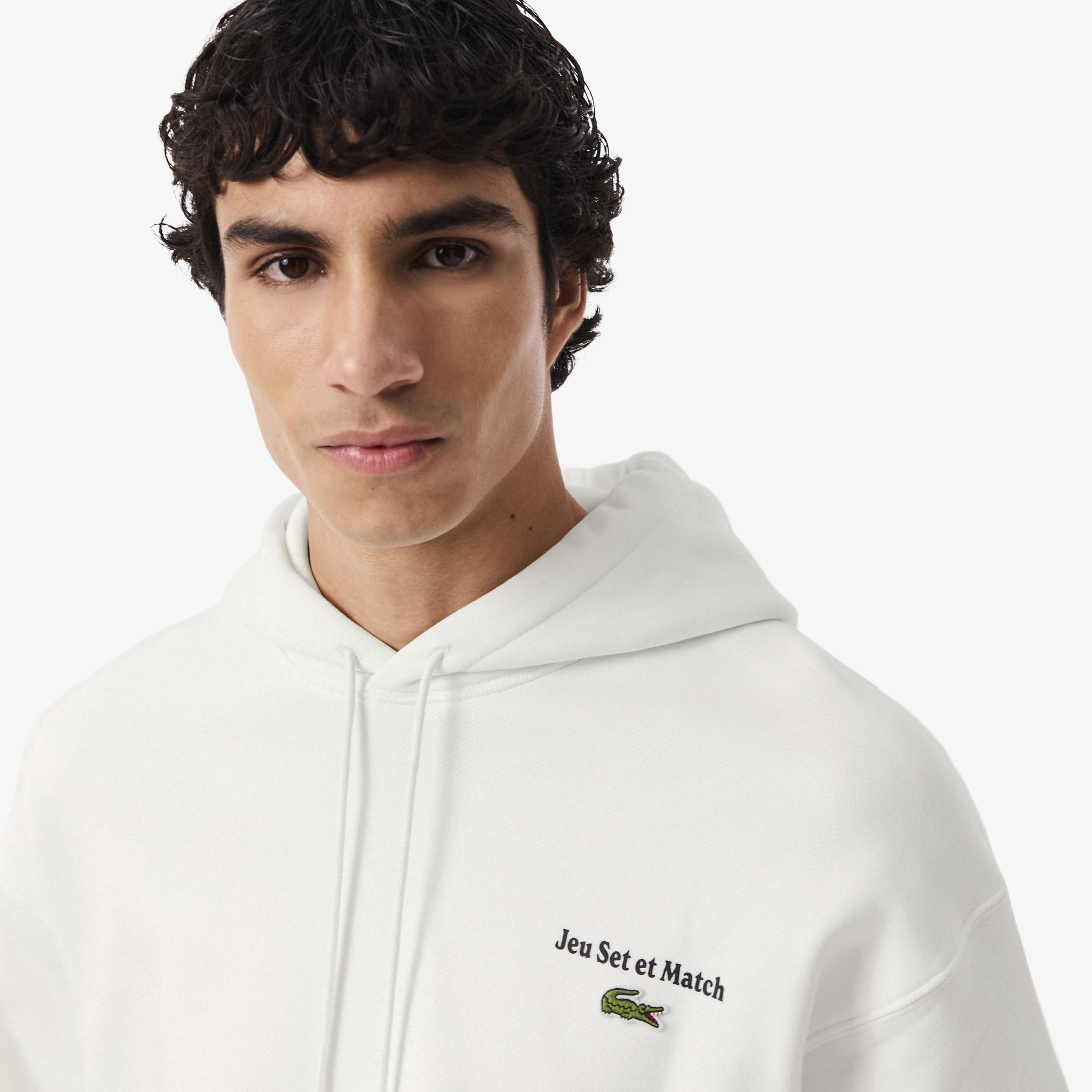 Lacoste Multi Print Fleece Erkek Beyaz Hoodie