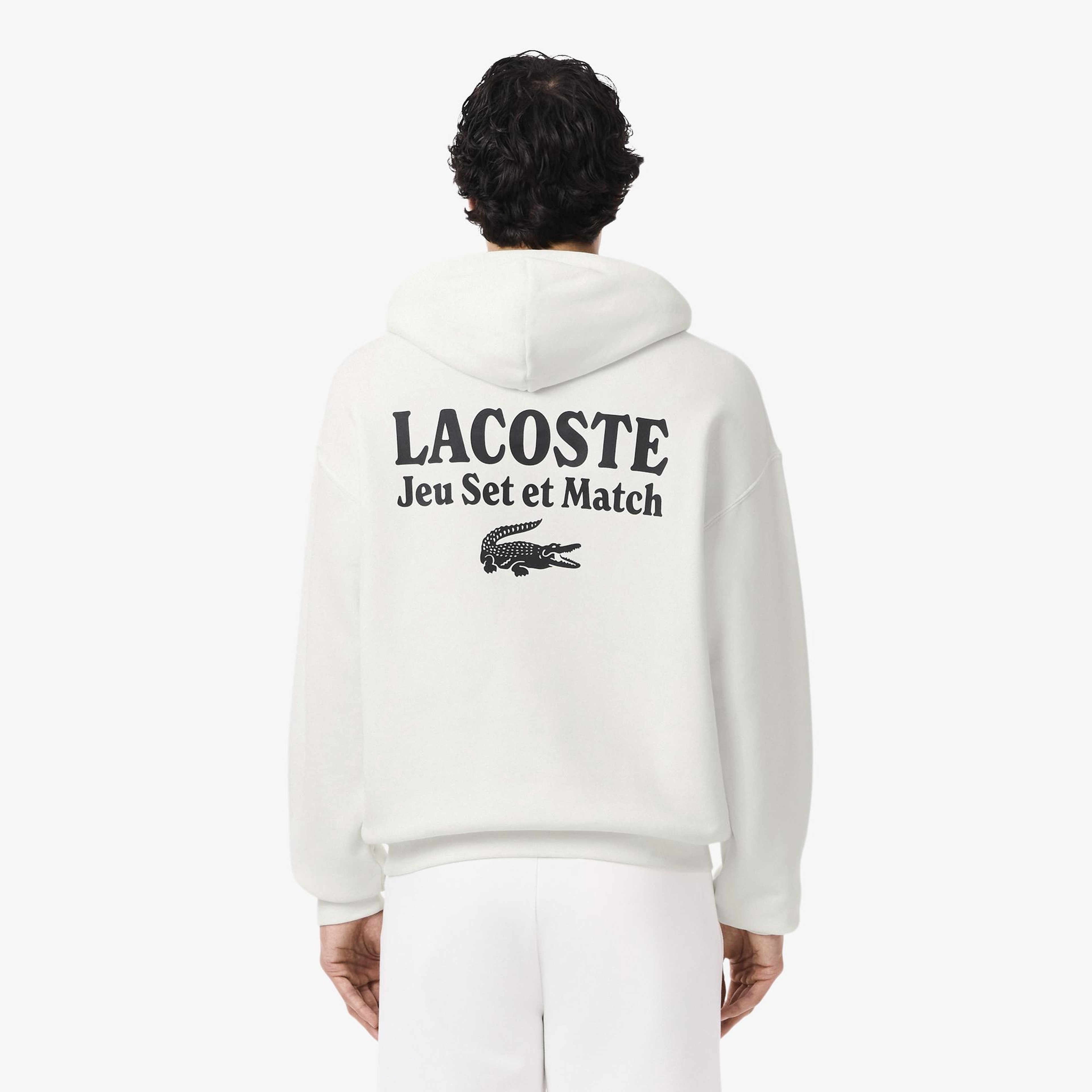 Lacoste Multi Print Fleece Erkek Beyaz Hoodie