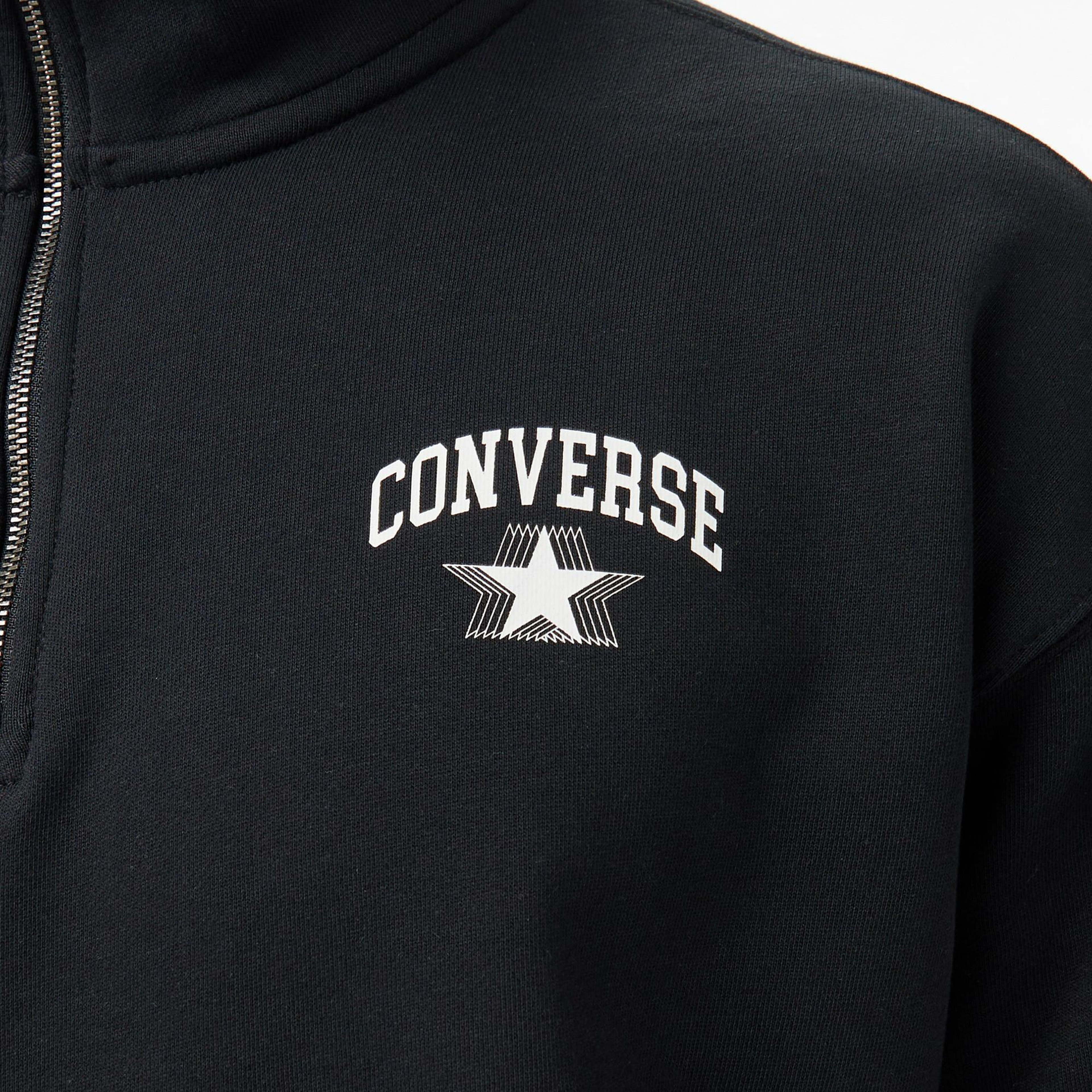 Converse Retro Collared Quarter-Zip Crew Erkek Siyah Sweatshirt