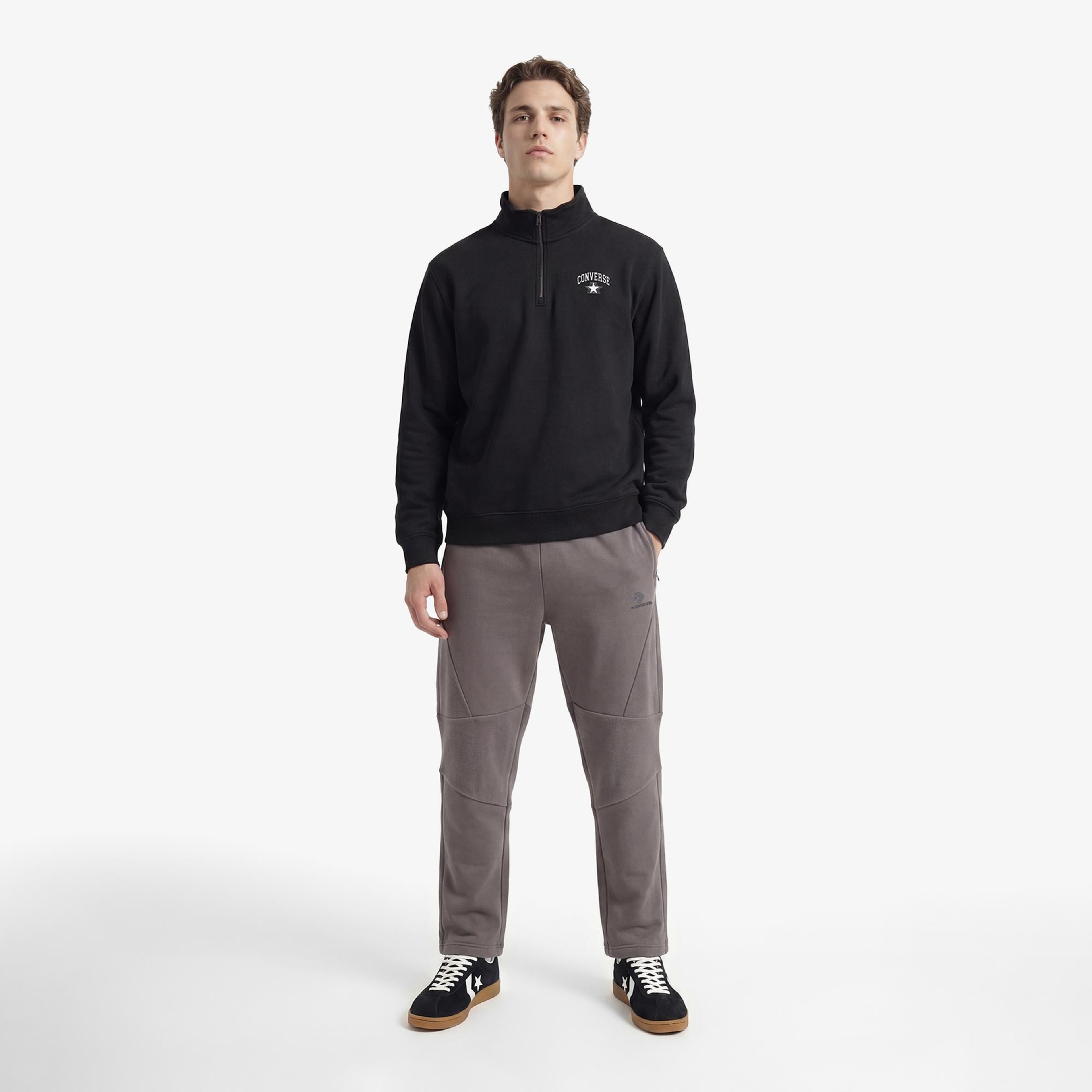 Converse Retro Collared Quarter-Zip Crew Erkek Siyah Sweatshirt