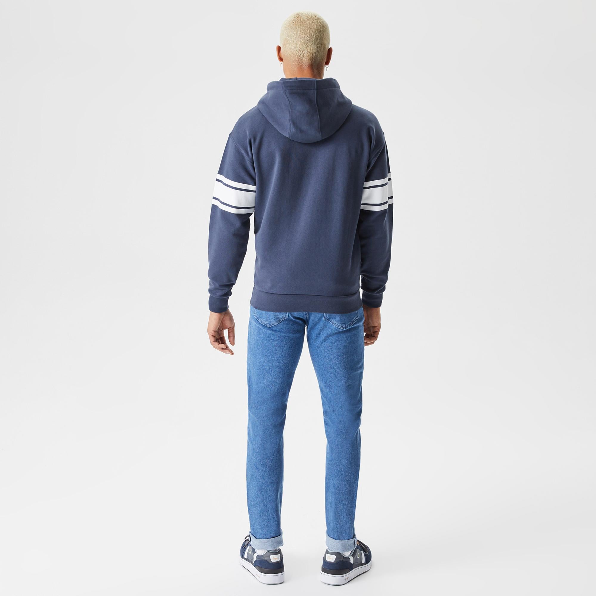 Erkek Relaxed Fit Kapüşonlu Baskılı Lacivert Sweatshirt