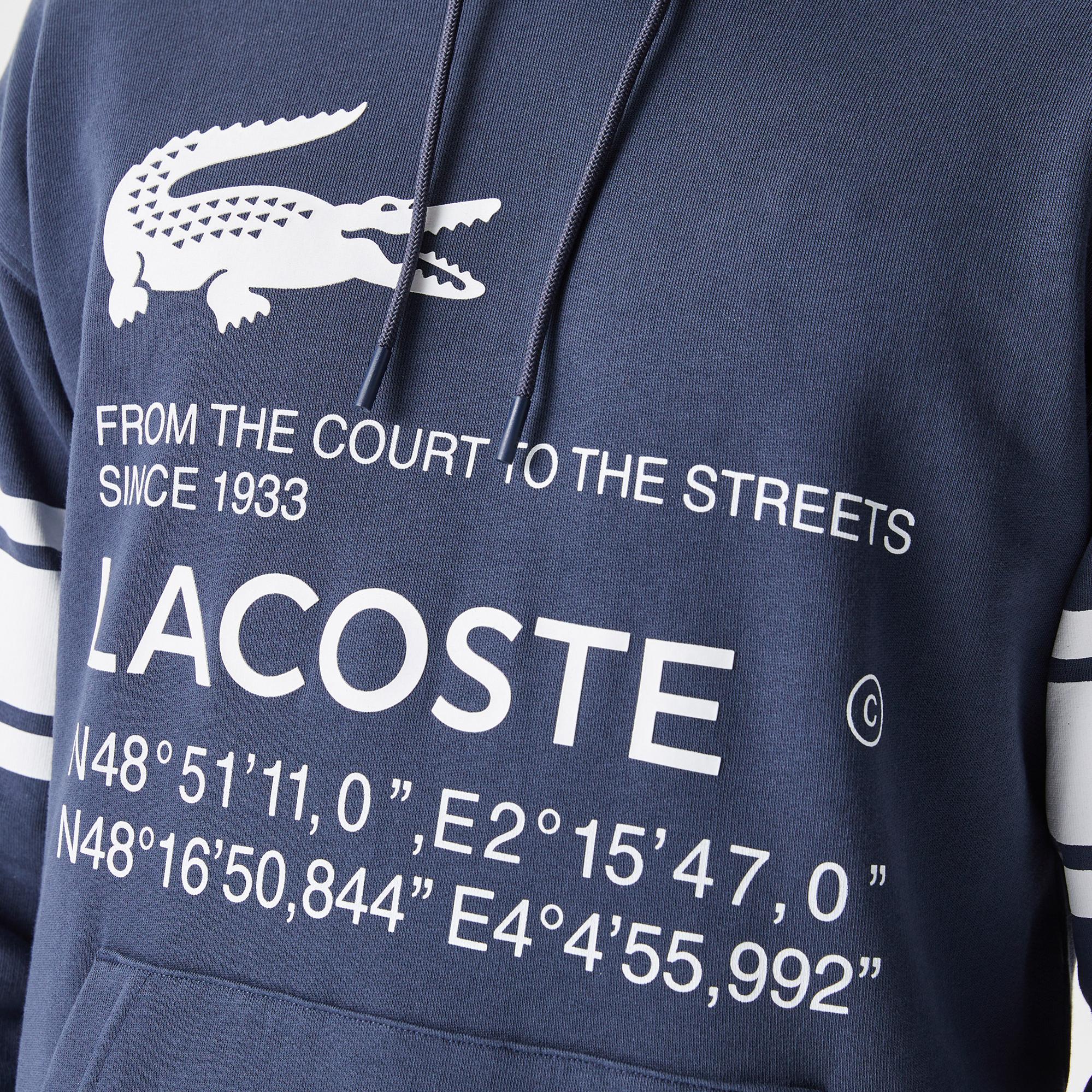 Erkek Relaxed Fit Kapüşonlu Baskılı Lacivert Sweatshirt