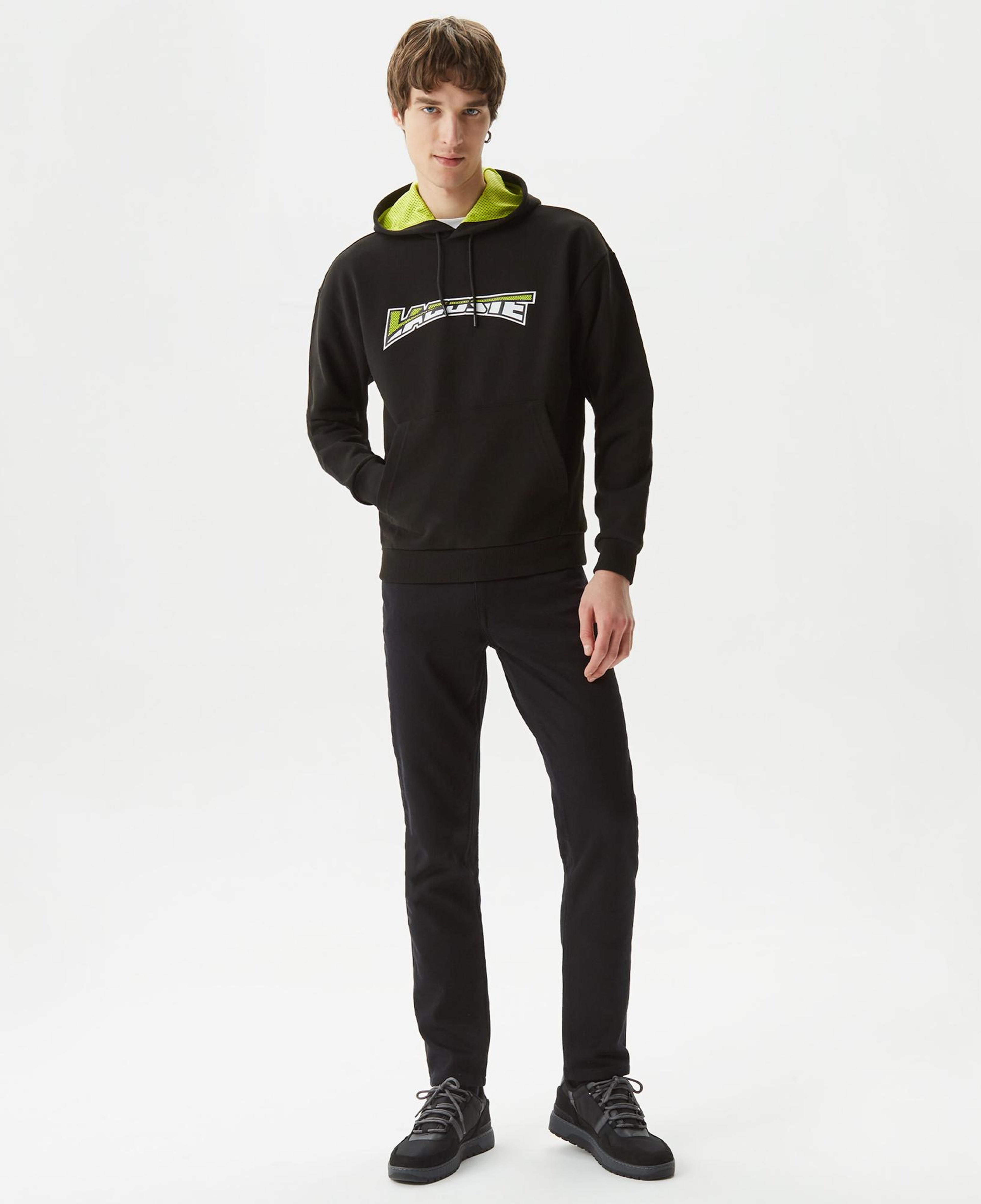Erkek Relaxed Fit Kapüşonlu Baskılı Siyah Sweatshirt
