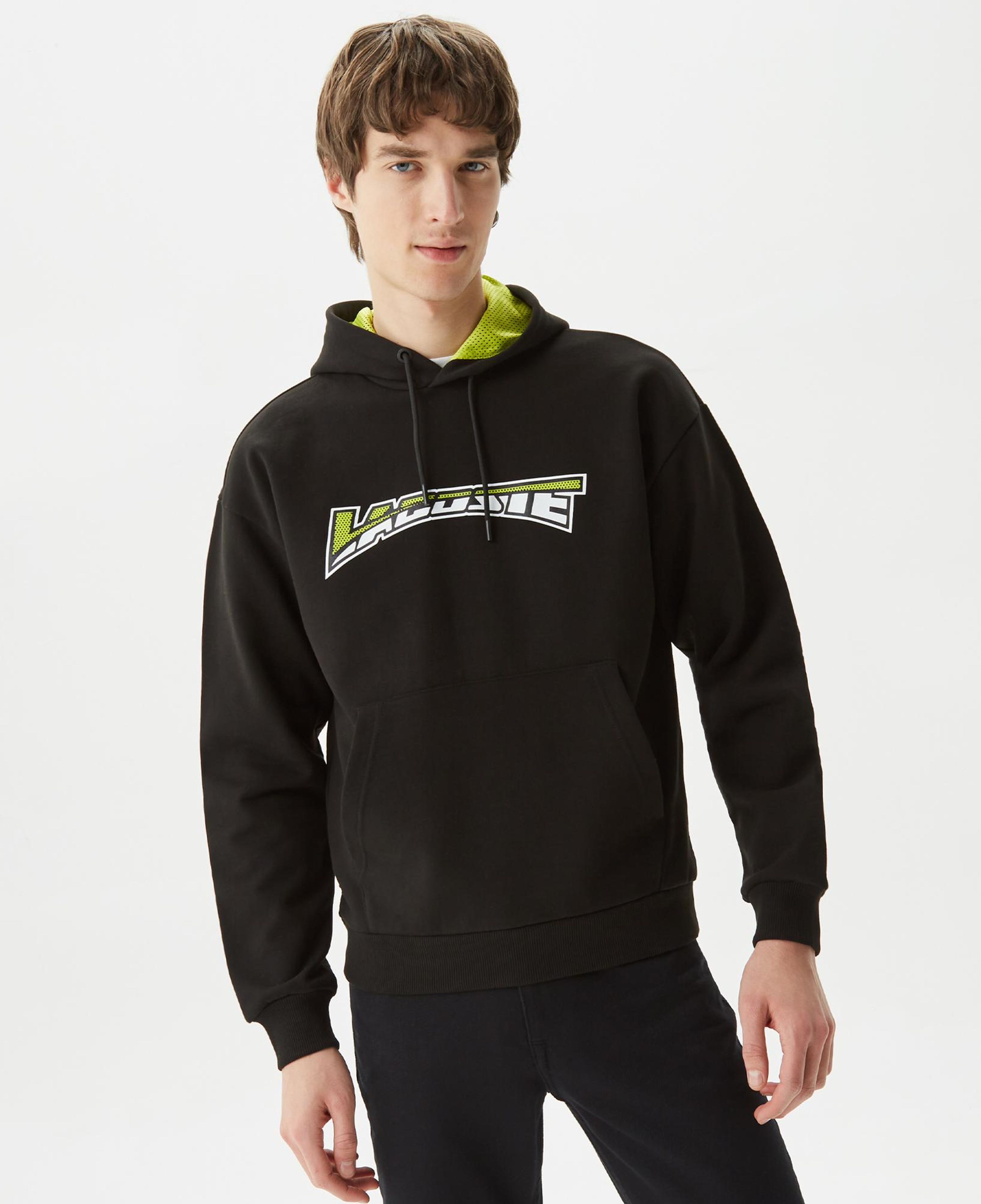 Erkek Relaxed Fit Kapüşonlu Baskılı Siyah Sweatshirt
