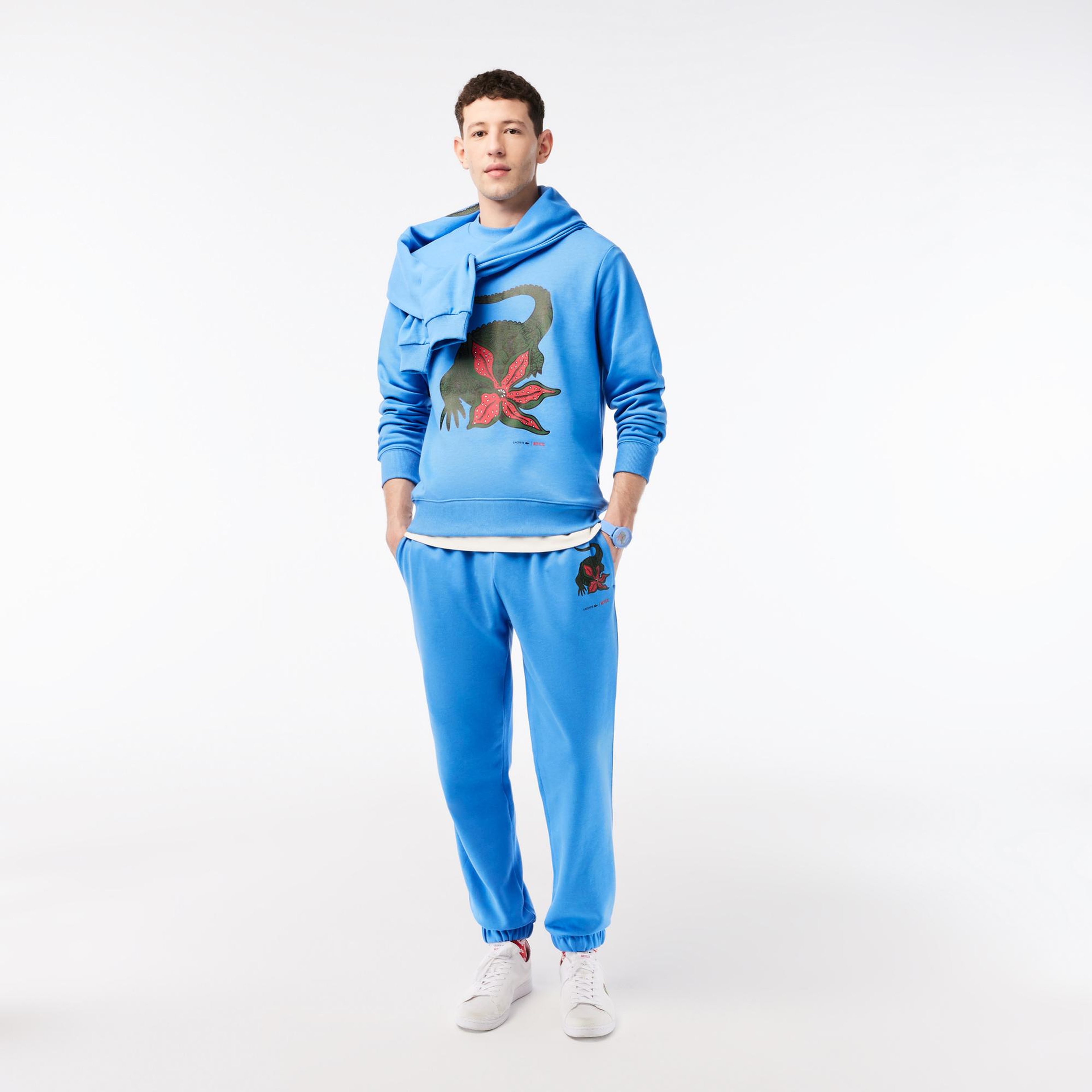 Netflix Erkek Regular Fit Bisiklet Yaka Baskılı Mavi Sweatshirt