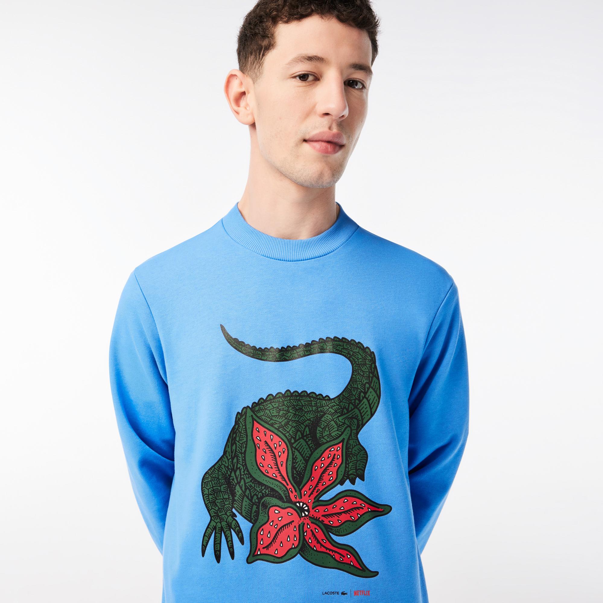 Netflix Erkek Regular Fit Bisiklet Yaka Baskılı Mavi Sweatshirt