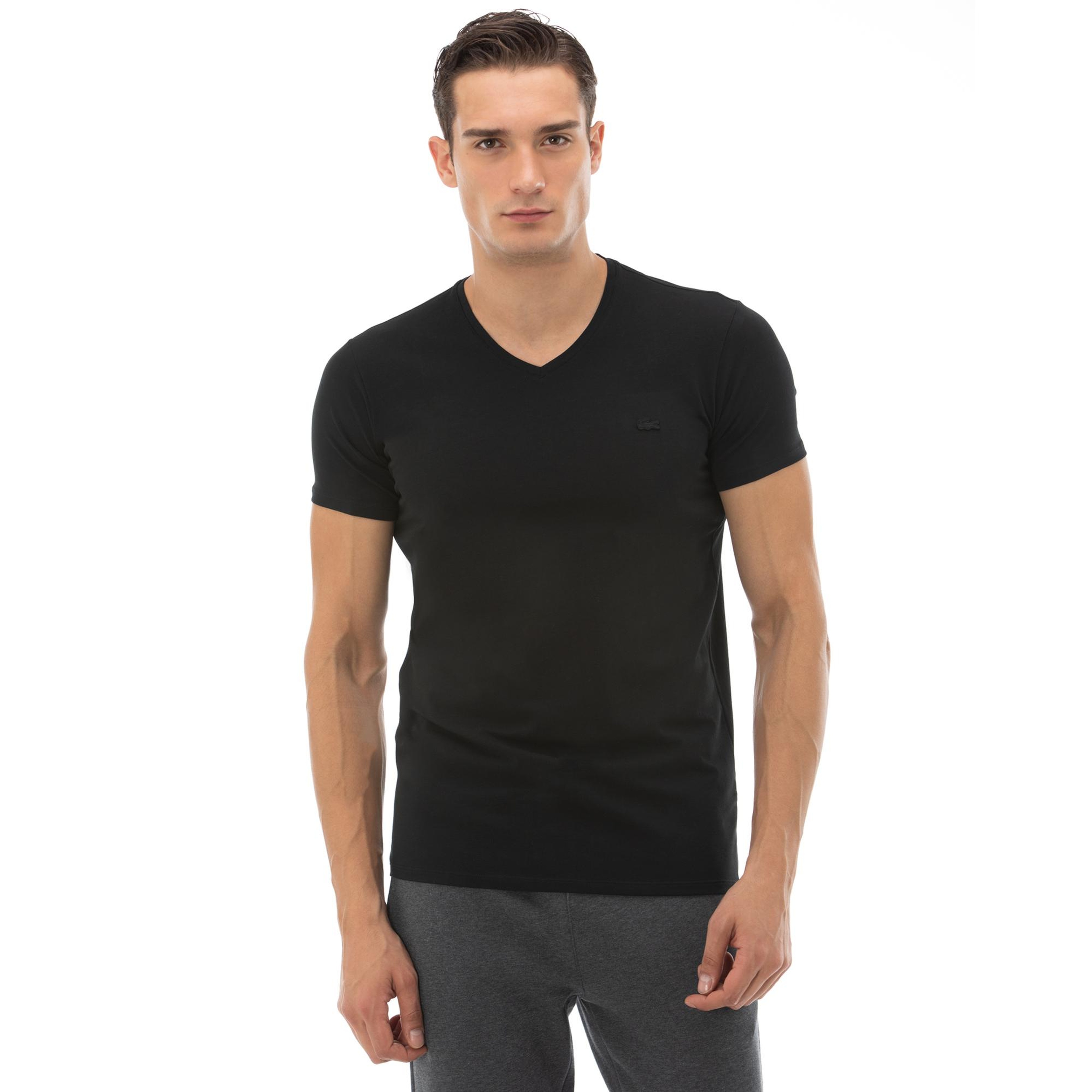 Erkek Slim Fit V Yaka Siyah T-Shirt