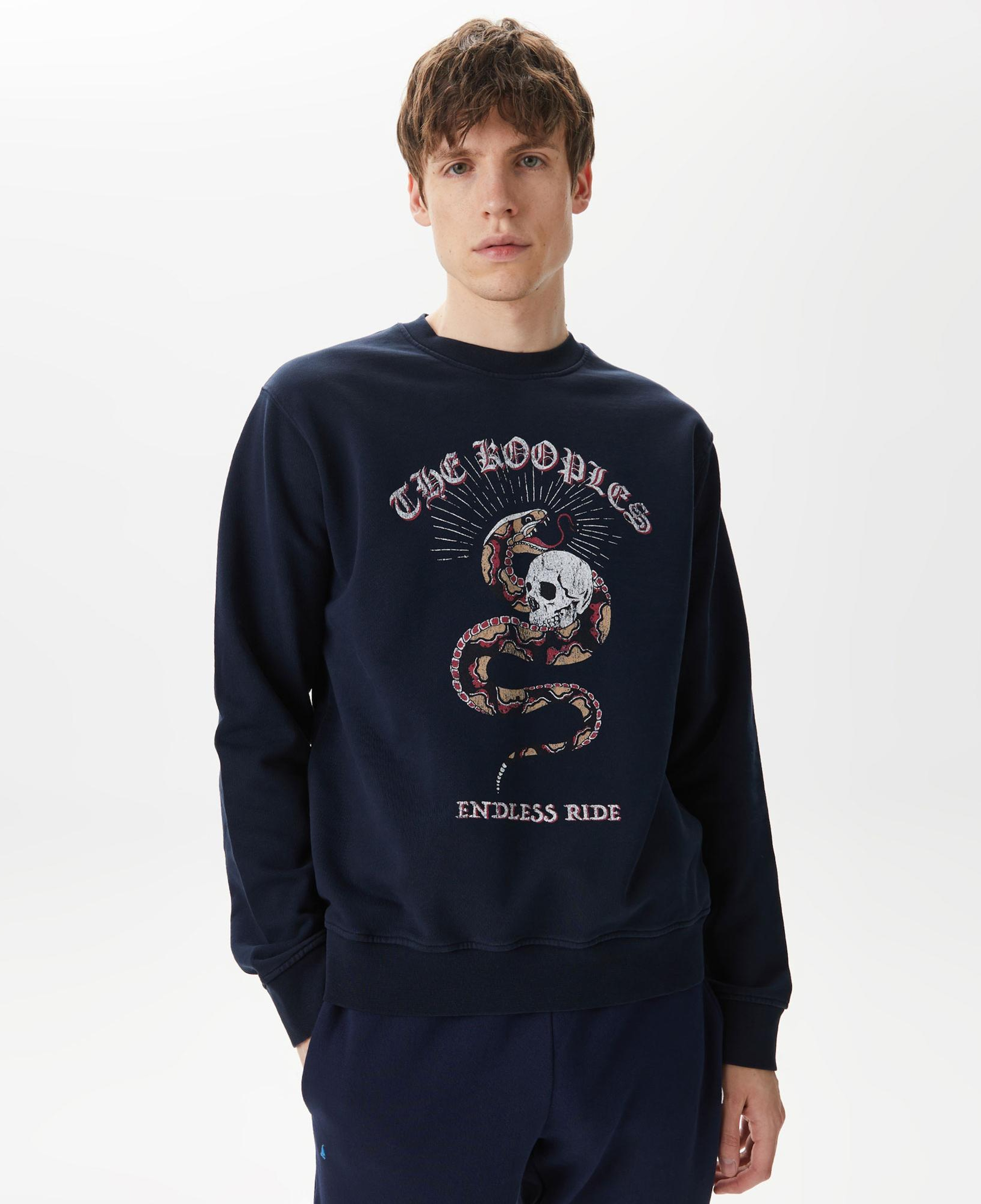 ERKEK BASKILI BİSİKLET YAKA LACİVERT SWEATSHIRT