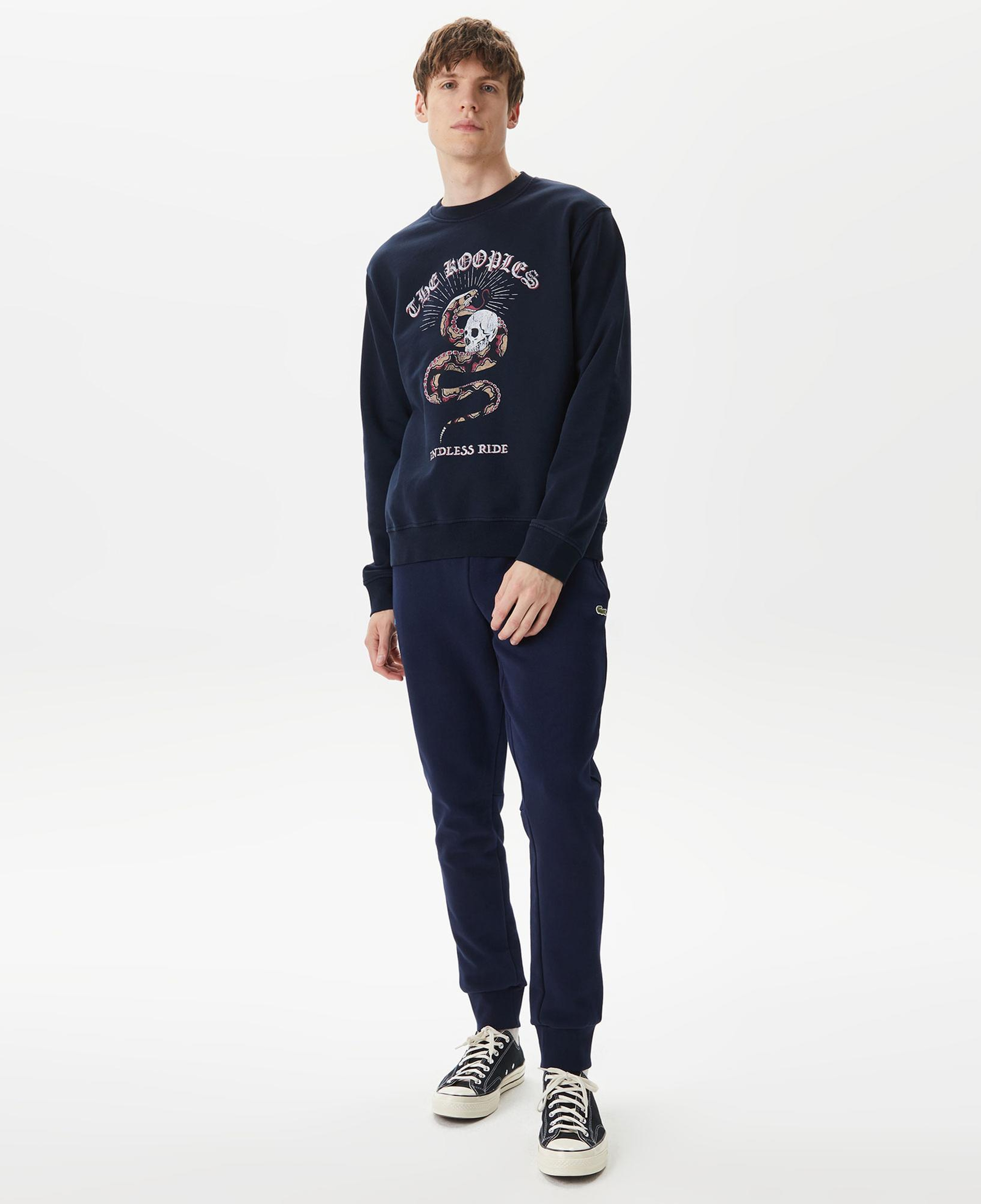 ERKEK BASKILI BİSİKLET YAKA LACİVERT SWEATSHIRT