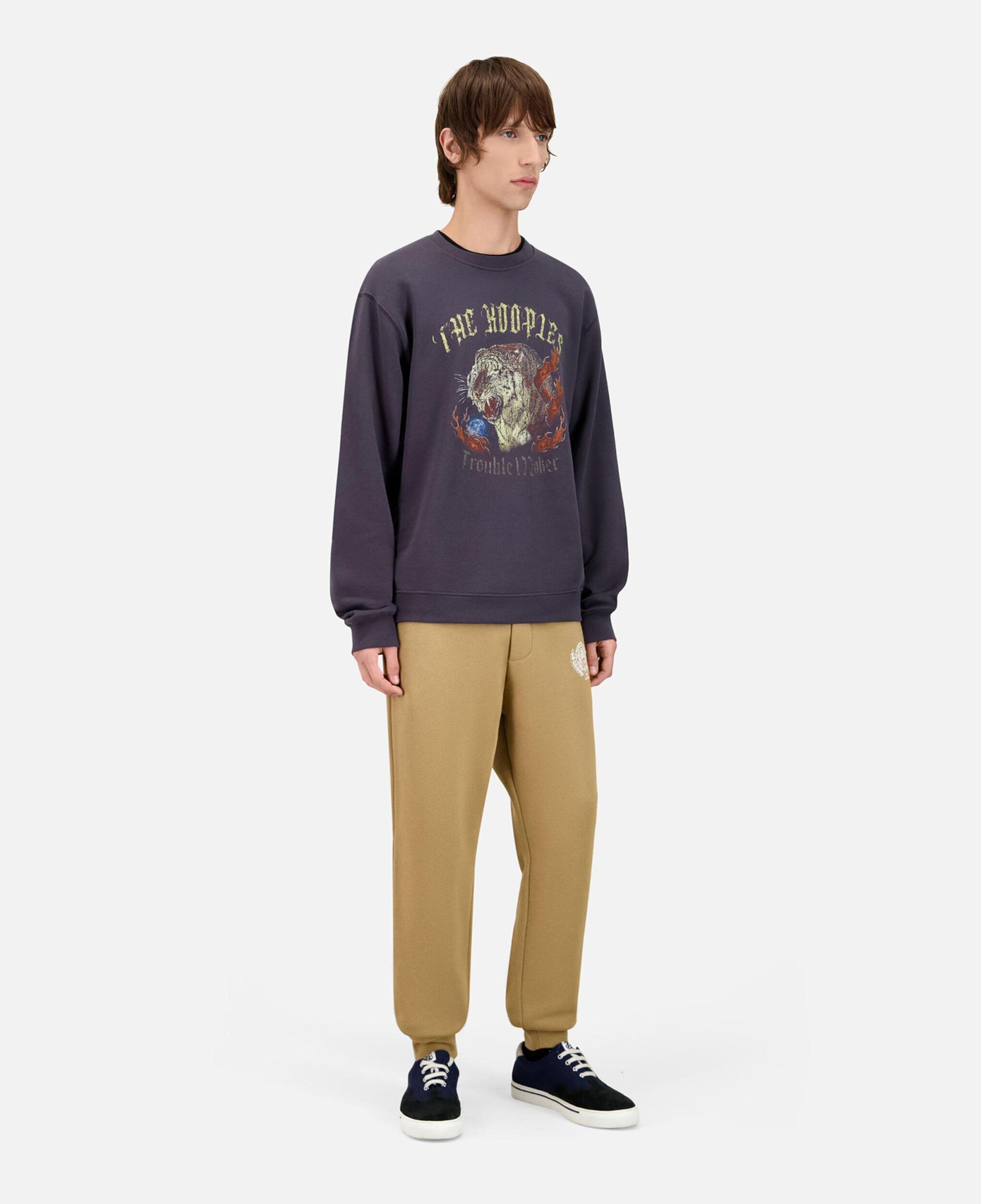 ERKEK BASKILI BİSİKLET YAKA GRİ SWEATSHIRT