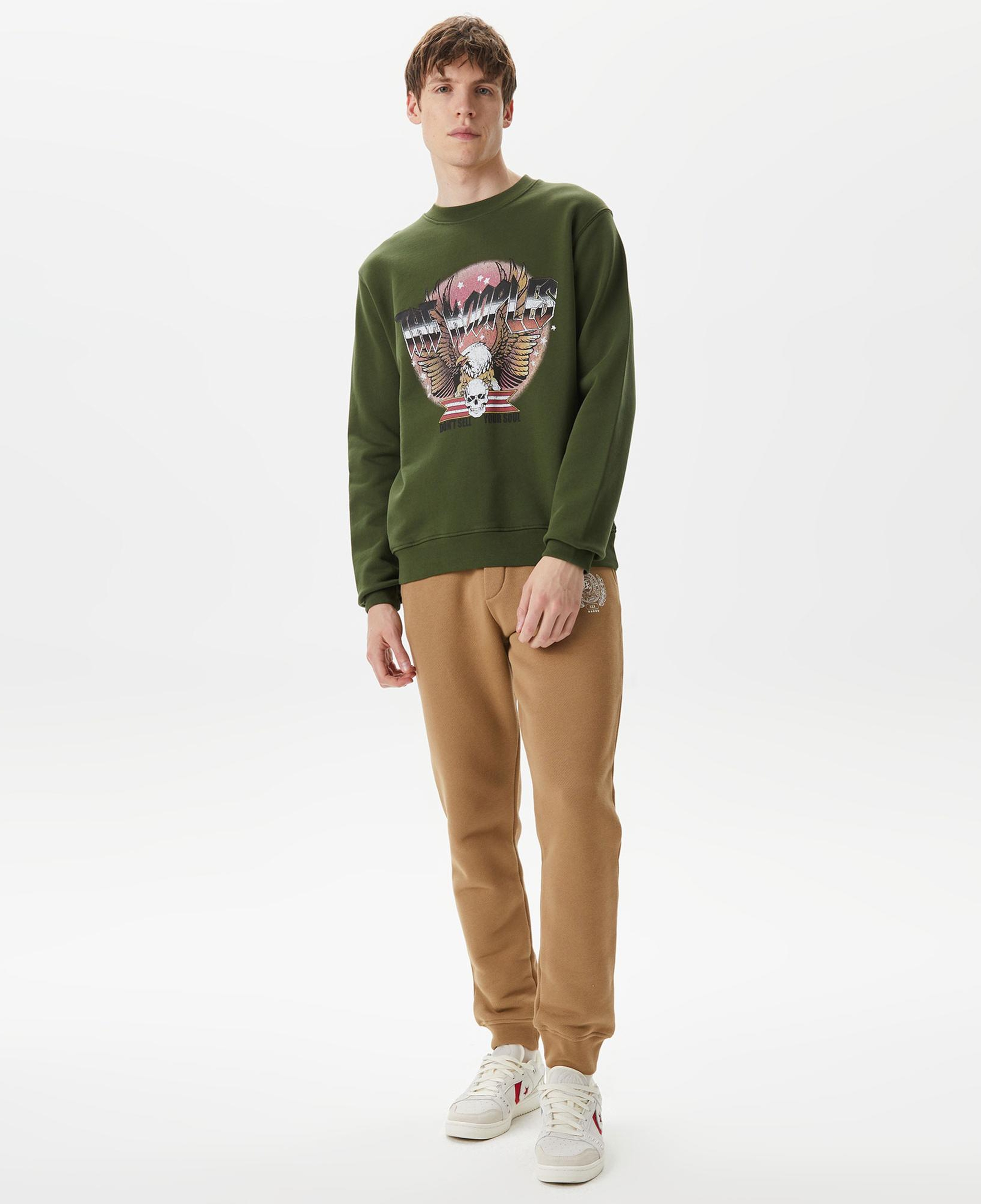 ERKEK BASKILI BİSİKLET YAKA YEŞİL SWEATSHIRT