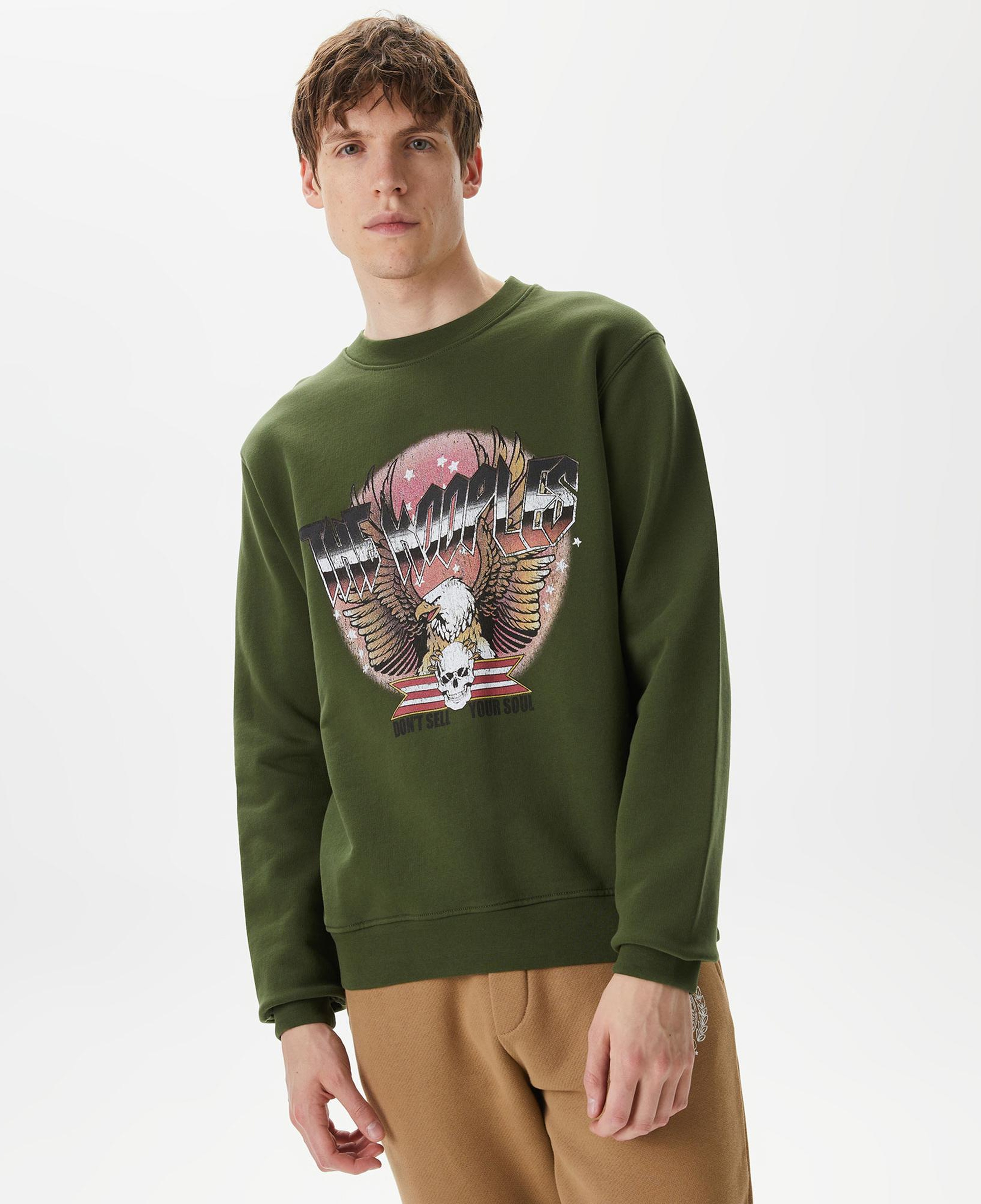 ERKEK BASKILI BİSİKLET YAKA YEŞİL SWEATSHIRT