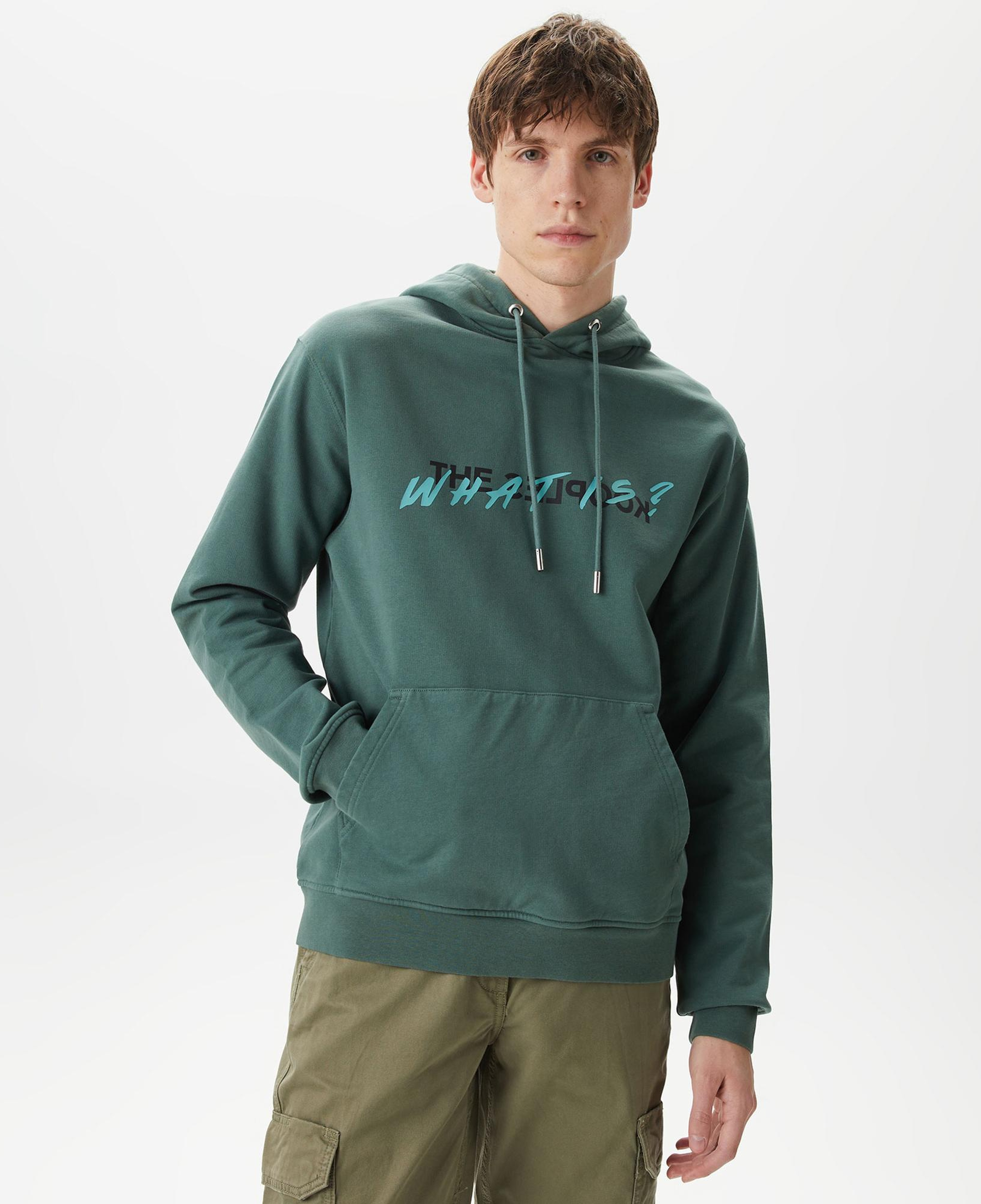 ERKEK BASKILI KAPÜŞONLU YEŞİL SWEATSHIRT