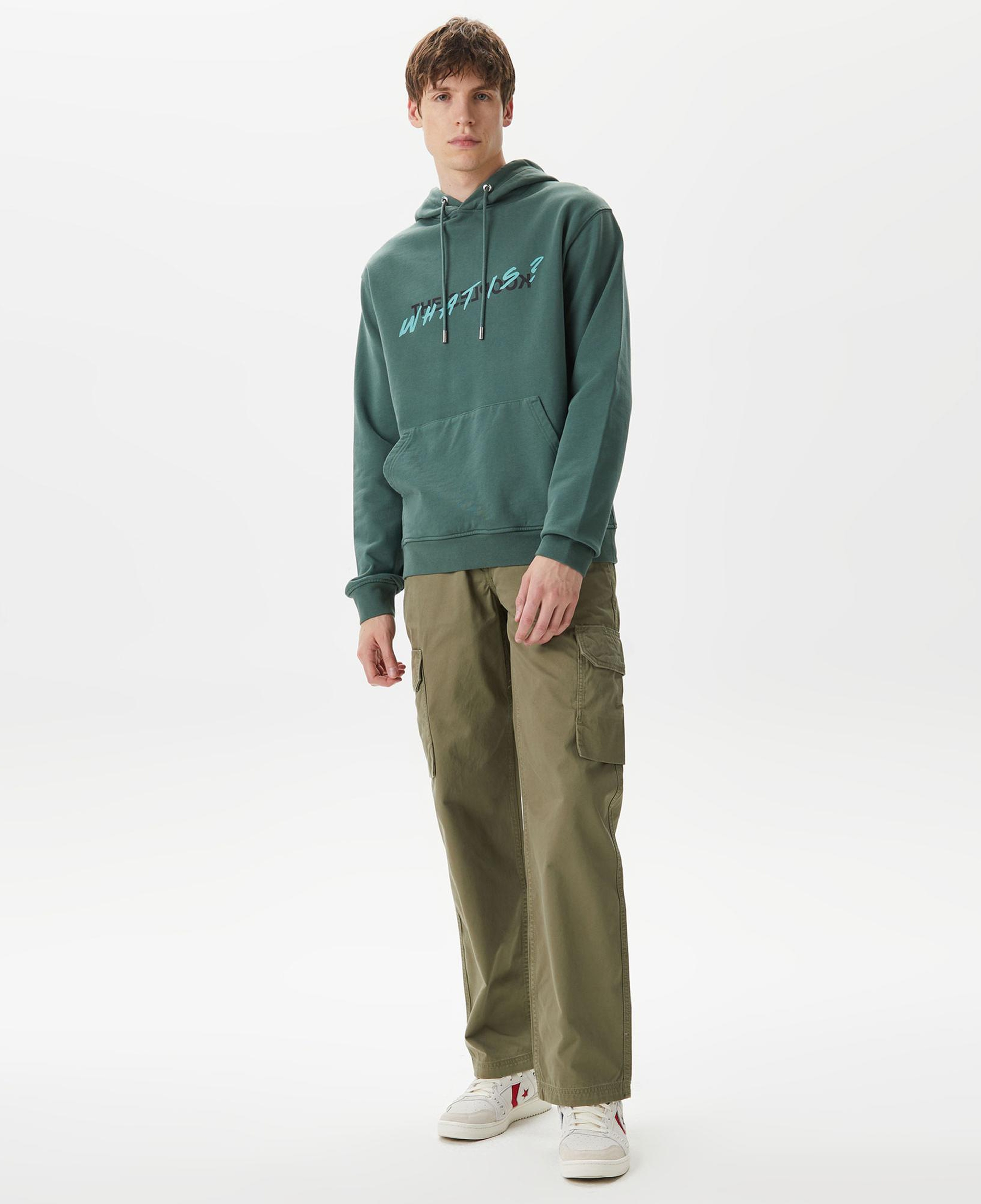 ERKEK BASKILI KAPÜŞONLU YEŞİL SWEATSHIRT