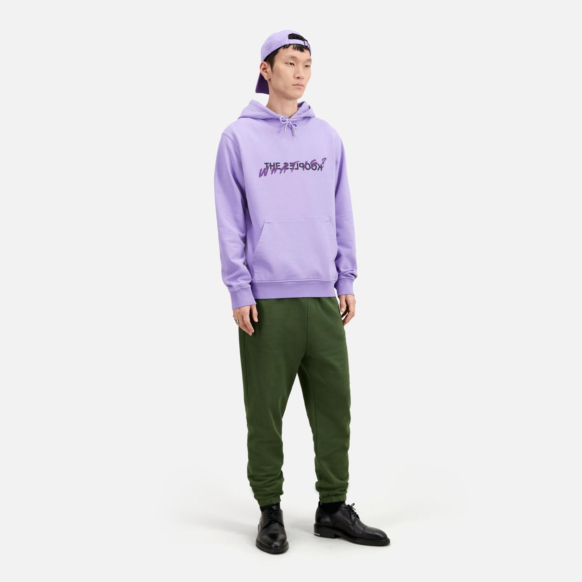 ERKEK BASKILI KAPÜŞONLU MOR SWEATSHIRT