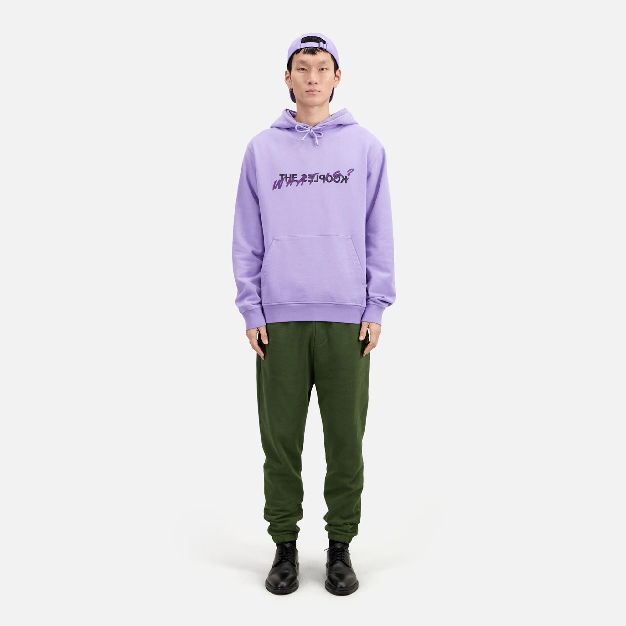 ERKEK BASKILI KAPÜŞONLU MOR SWEATSHIRT