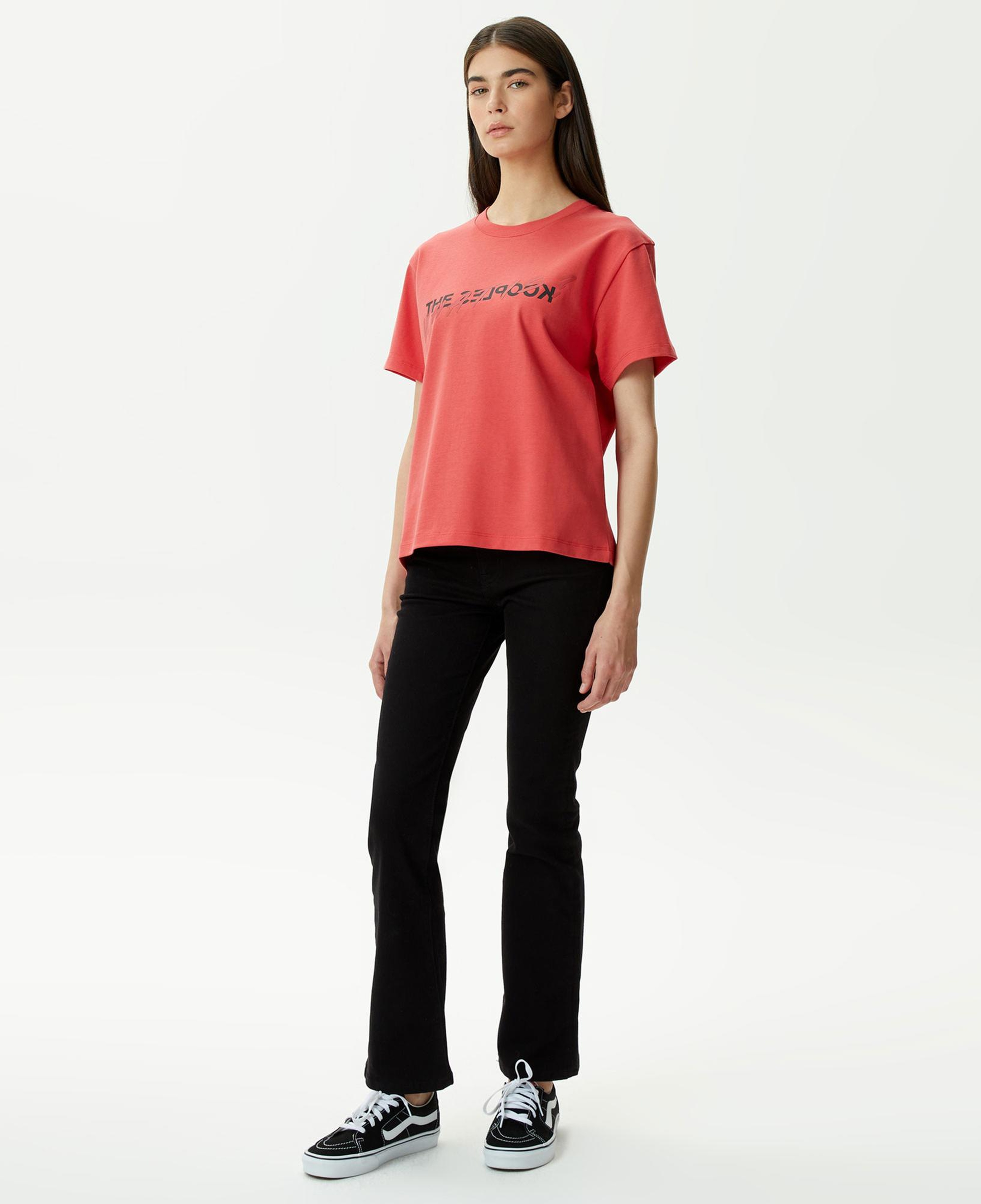 KADIN BASKILI BİSİKLET YAKA KIRMIZI T-SHIRT