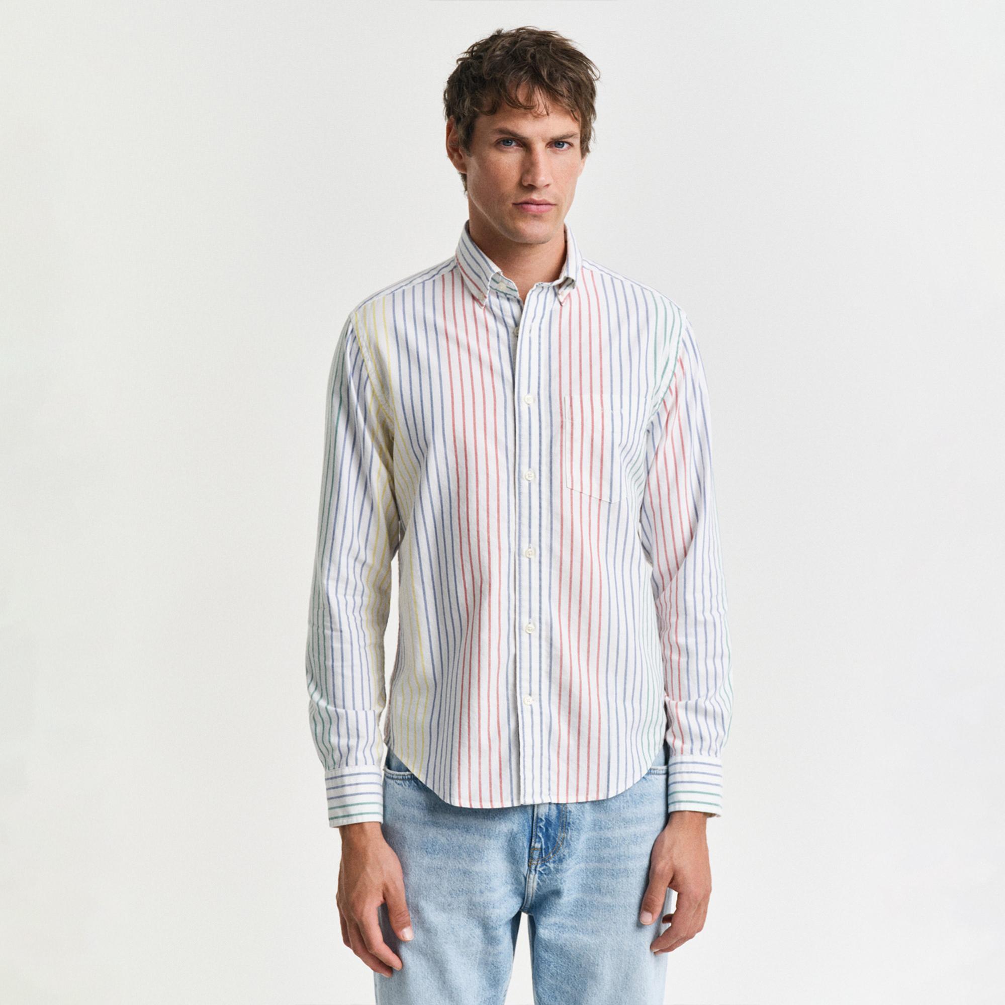 GANT Erkek Renkli Regular Fit Düğmeli Yaka Çizgili Gömlek
