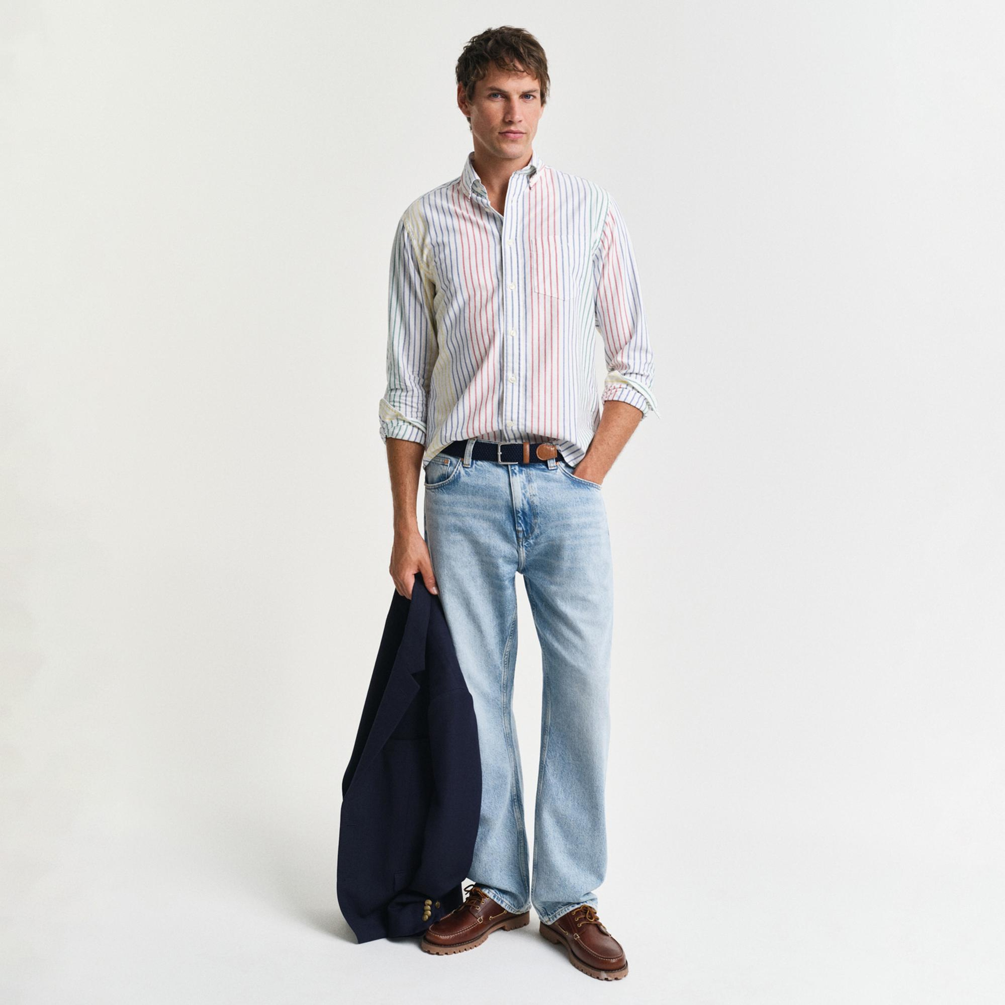 GANT Erkek Renkli Regular Fit Düğmeli Yaka Çizgili Gömlek