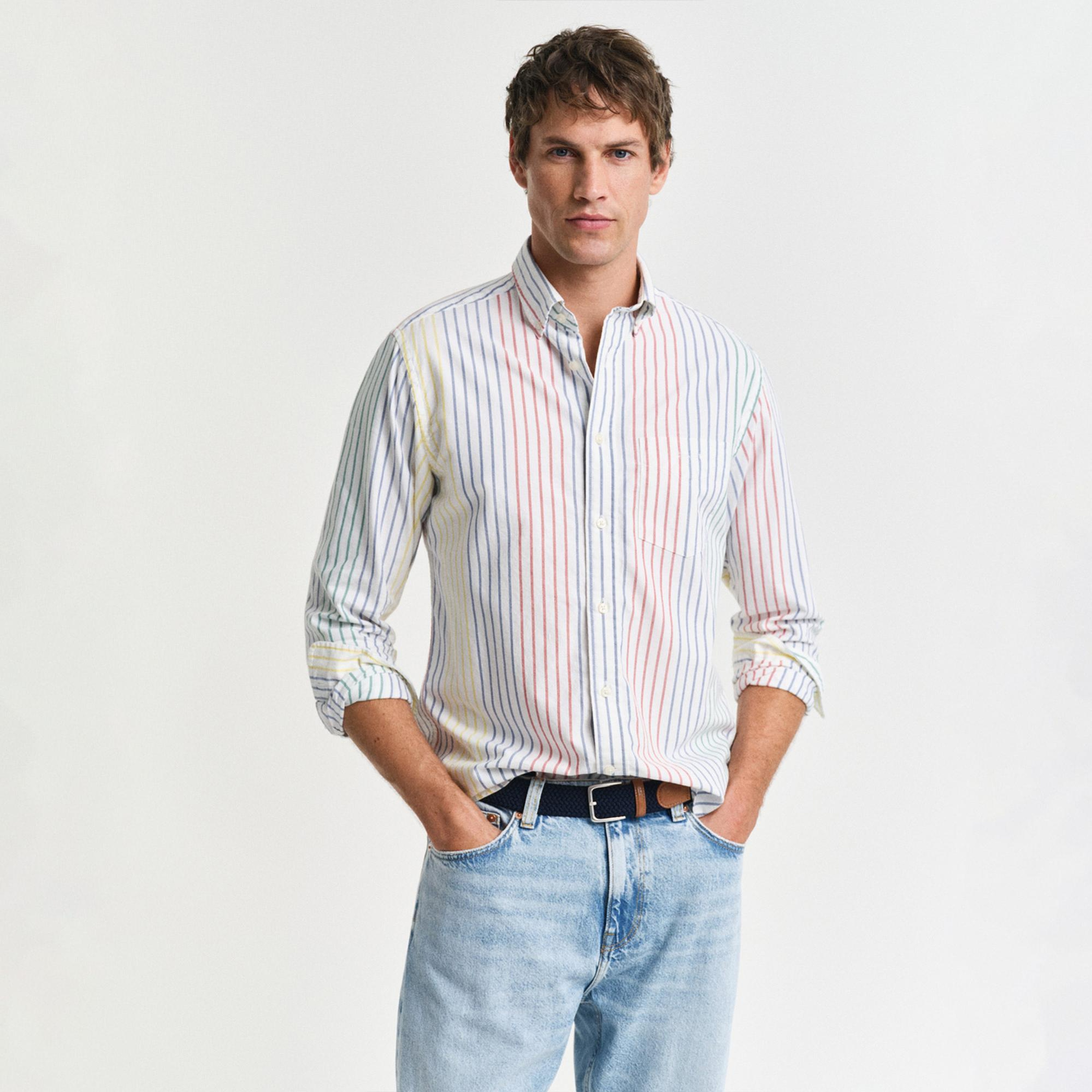 GANT Erkek Renkli Regular Fit Düğmeli Yaka Çizgili Gömlek