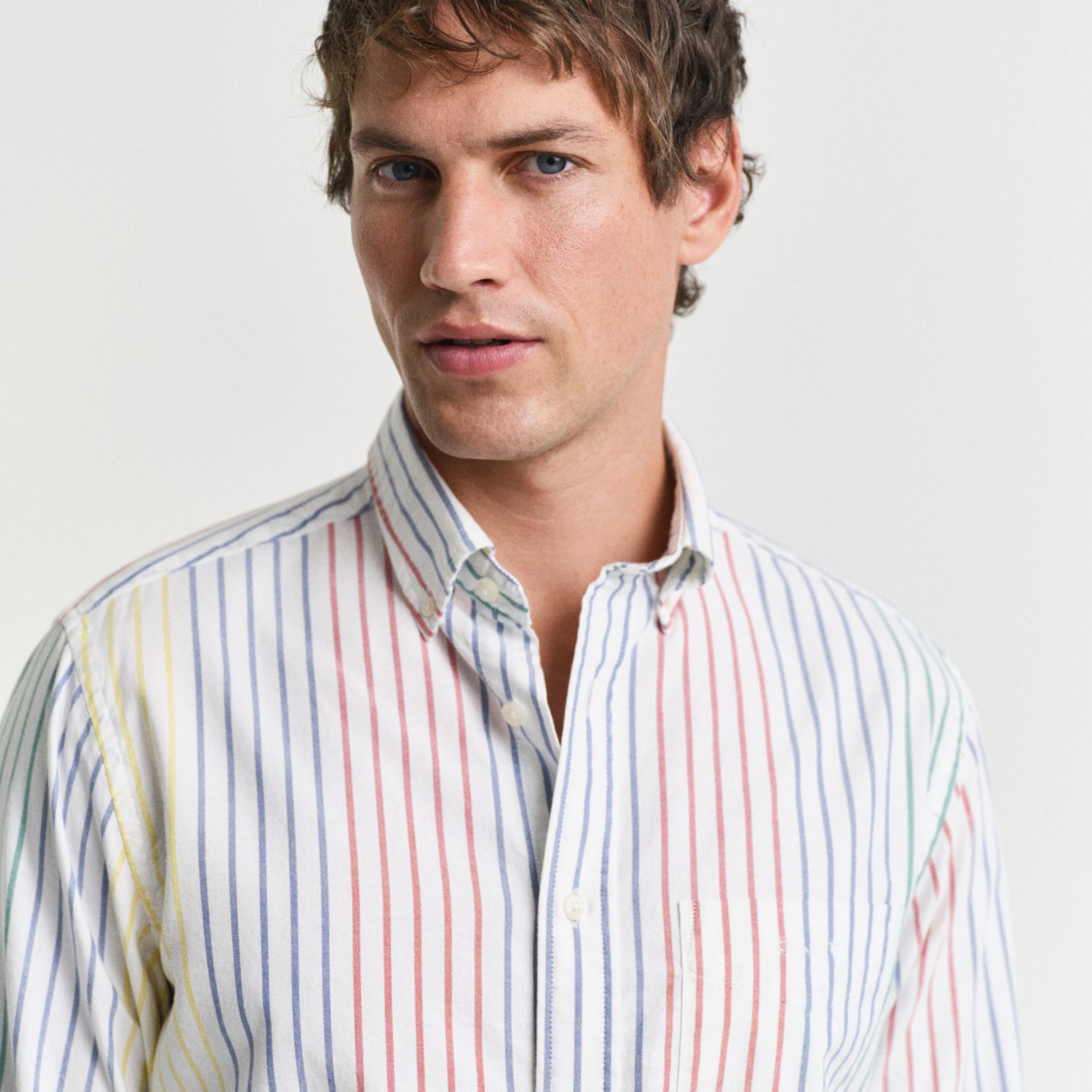 GANT Erkek Renkli Regular Fit Düğmeli Yaka Çizgili Gömlek
