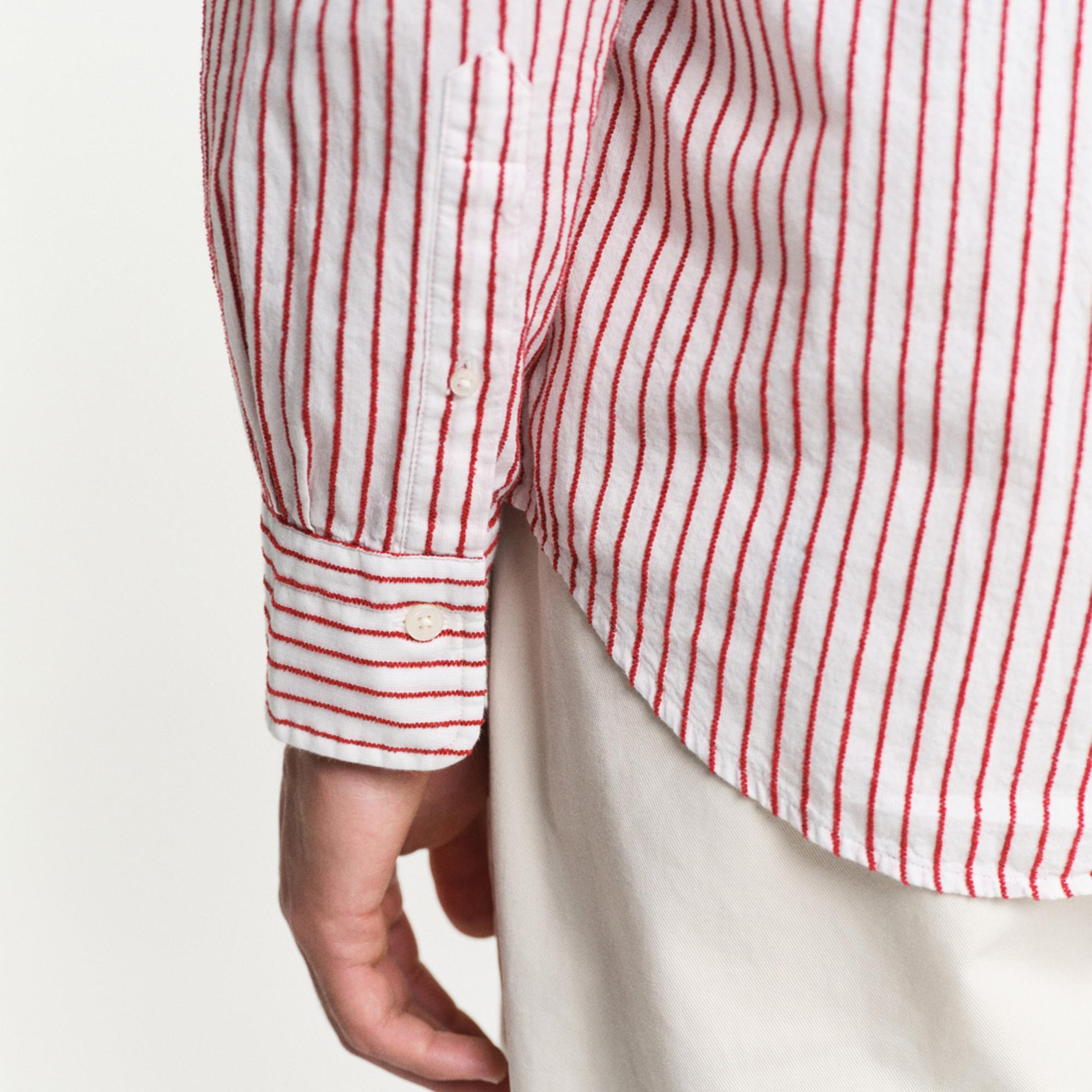 GANT Erkek Kırmızı Regular Fit Düğmeli Yaka Çizgili Gömlek