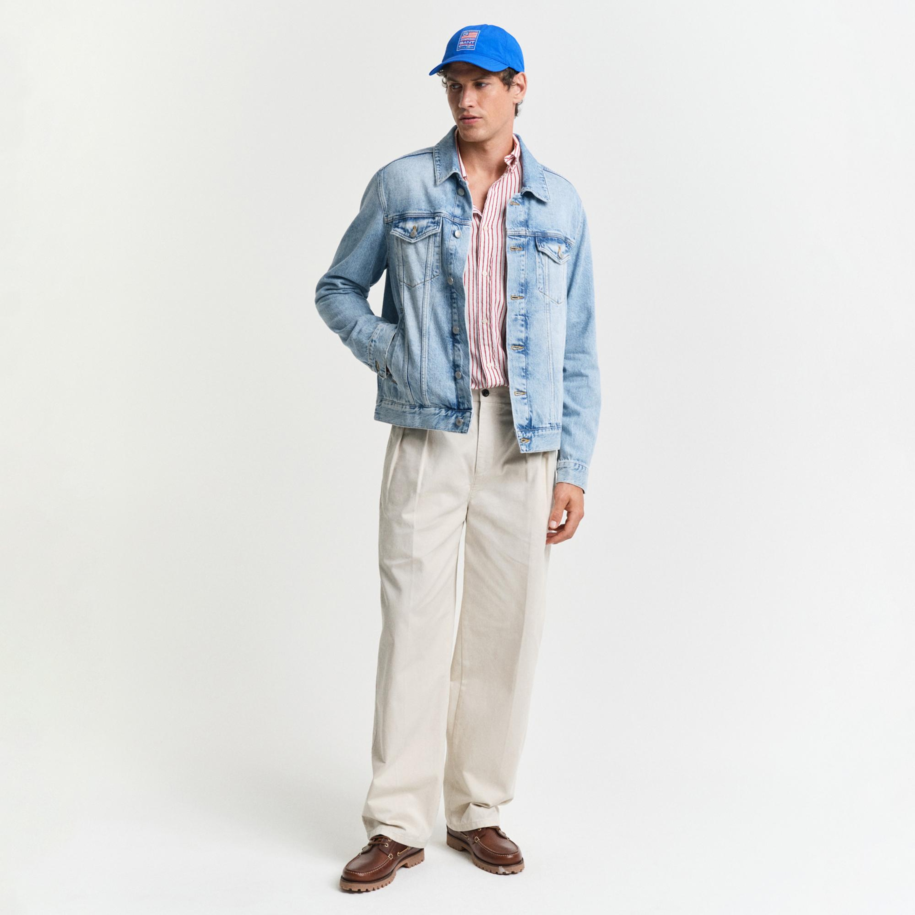 GANT Erkek Kırmızı Regular Fit Düğmeli Yaka Çizgili Gömlek