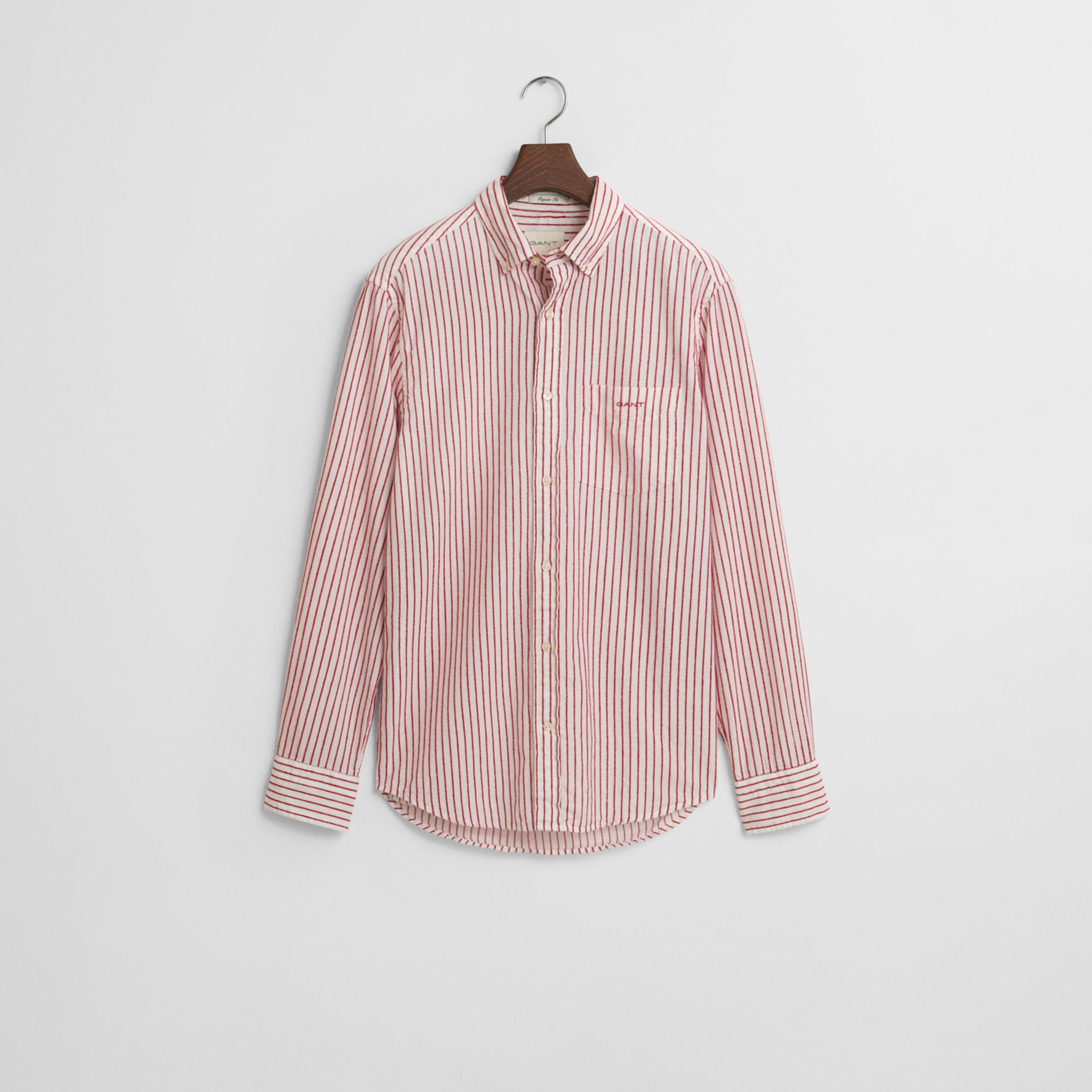 GANT Erkek Kırmızı Regular Fit Düğmeli Yaka Çizgili Gömlek