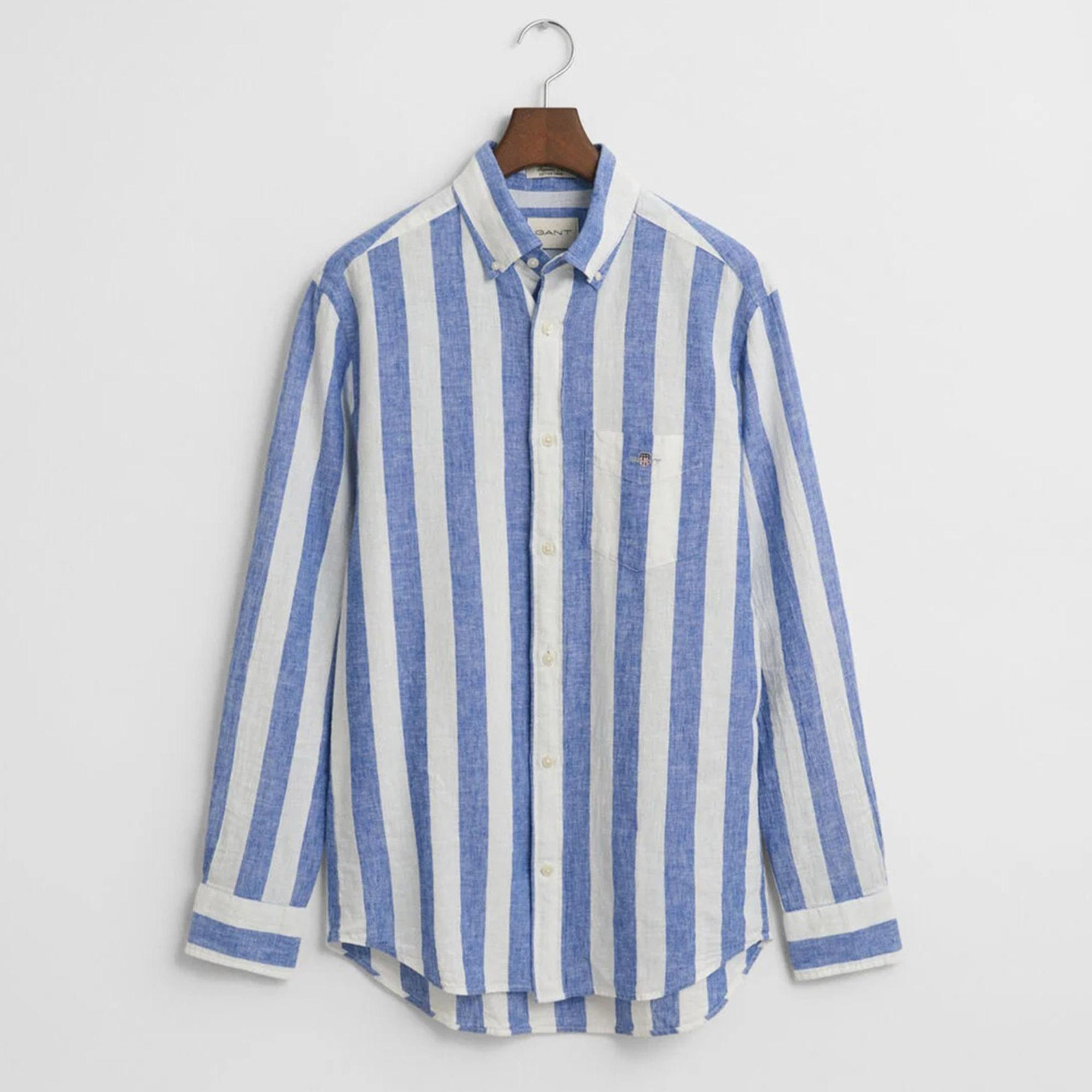 GANT Erkek Mavi  Regular Fit Düğmeli Yaka Çizgili Gömlek