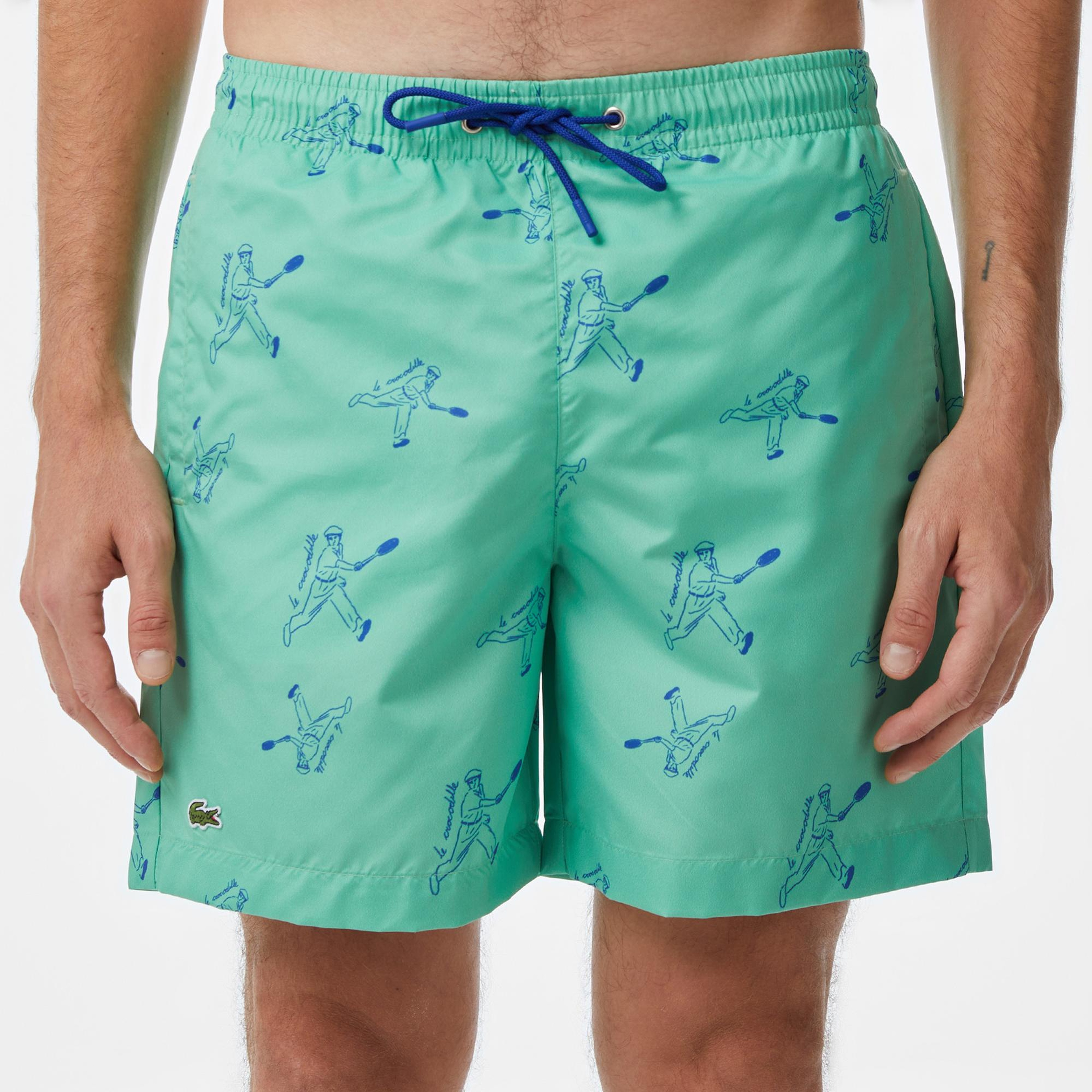 Erkek Regular Fit Desenli Yeşil Mayo