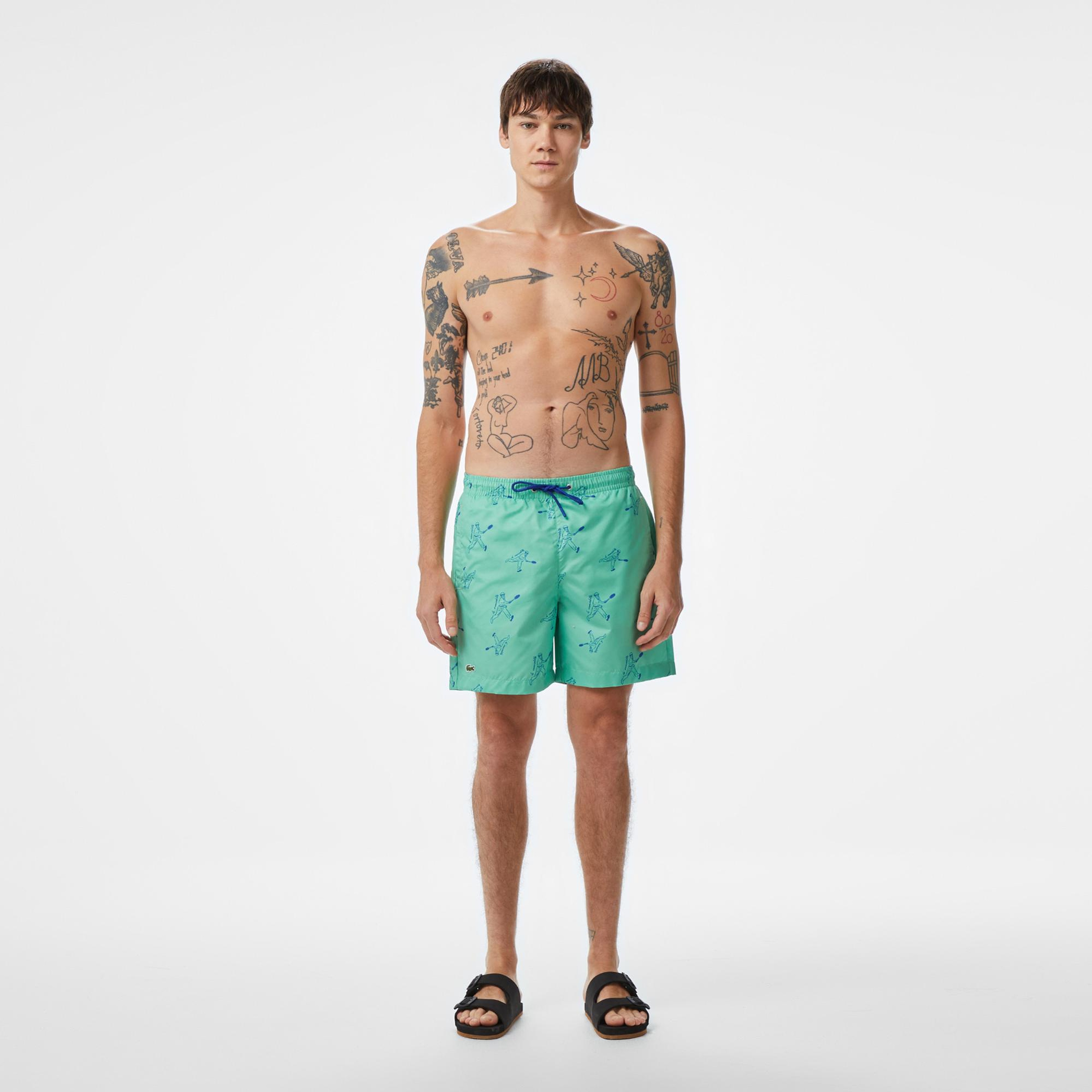 Erkek Regular Fit Desenli Yeşil Mayo