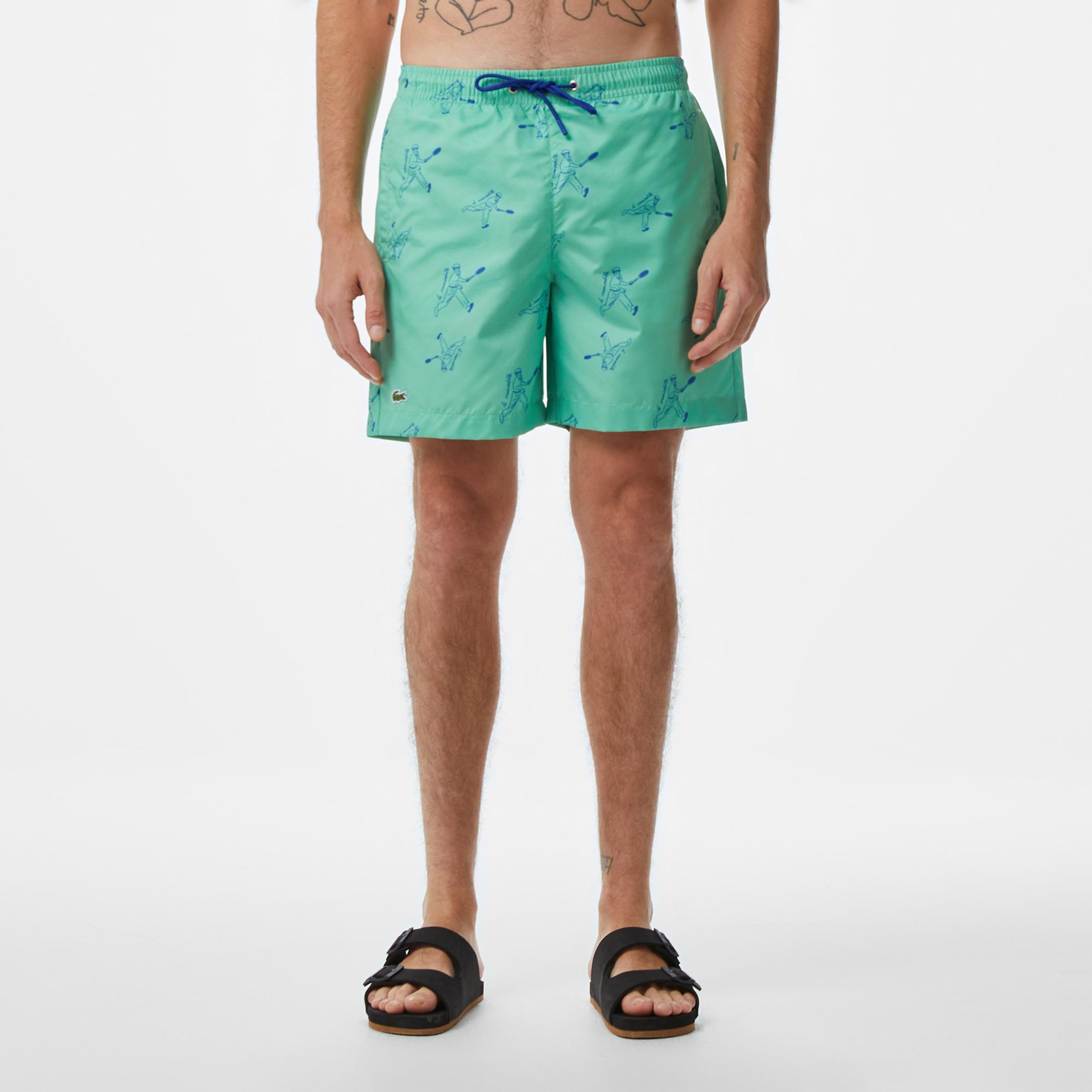 Erkek Regular Fit Desenli Yeşil Mayo