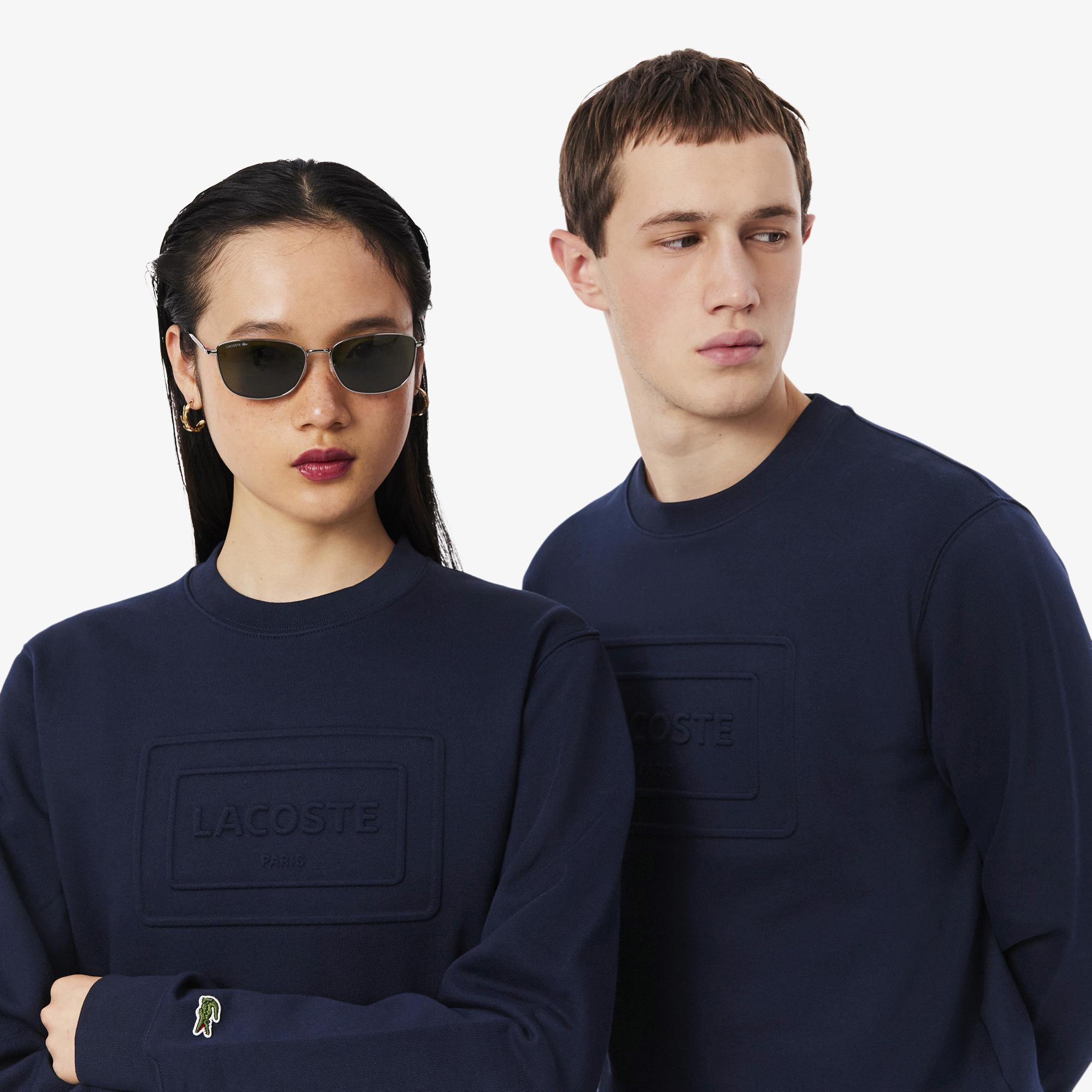 Lacoste Unisex Classic Fit Bisiklet Yaka Baskılı Lacivert Sweatshirt