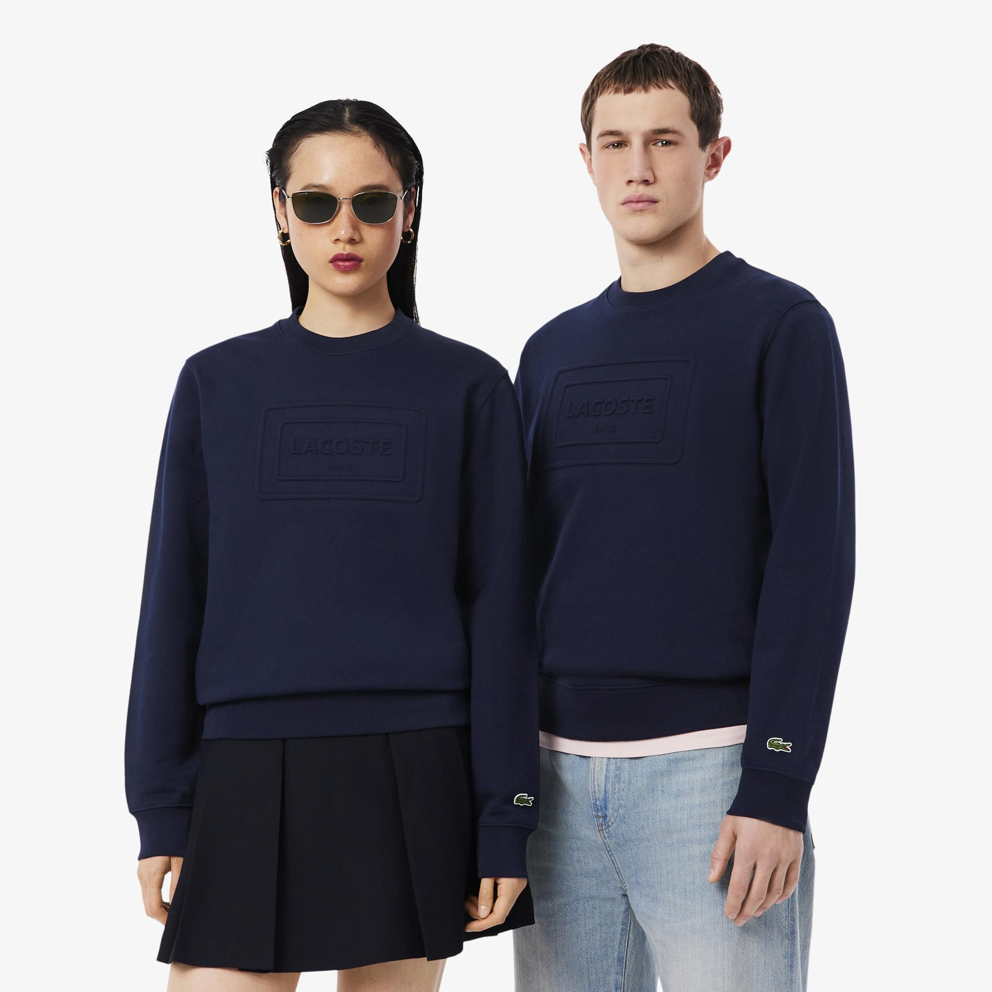 Lacoste Unisex Classic Fit Bisiklet Yaka Baskılı Lacivert Sweatshirt