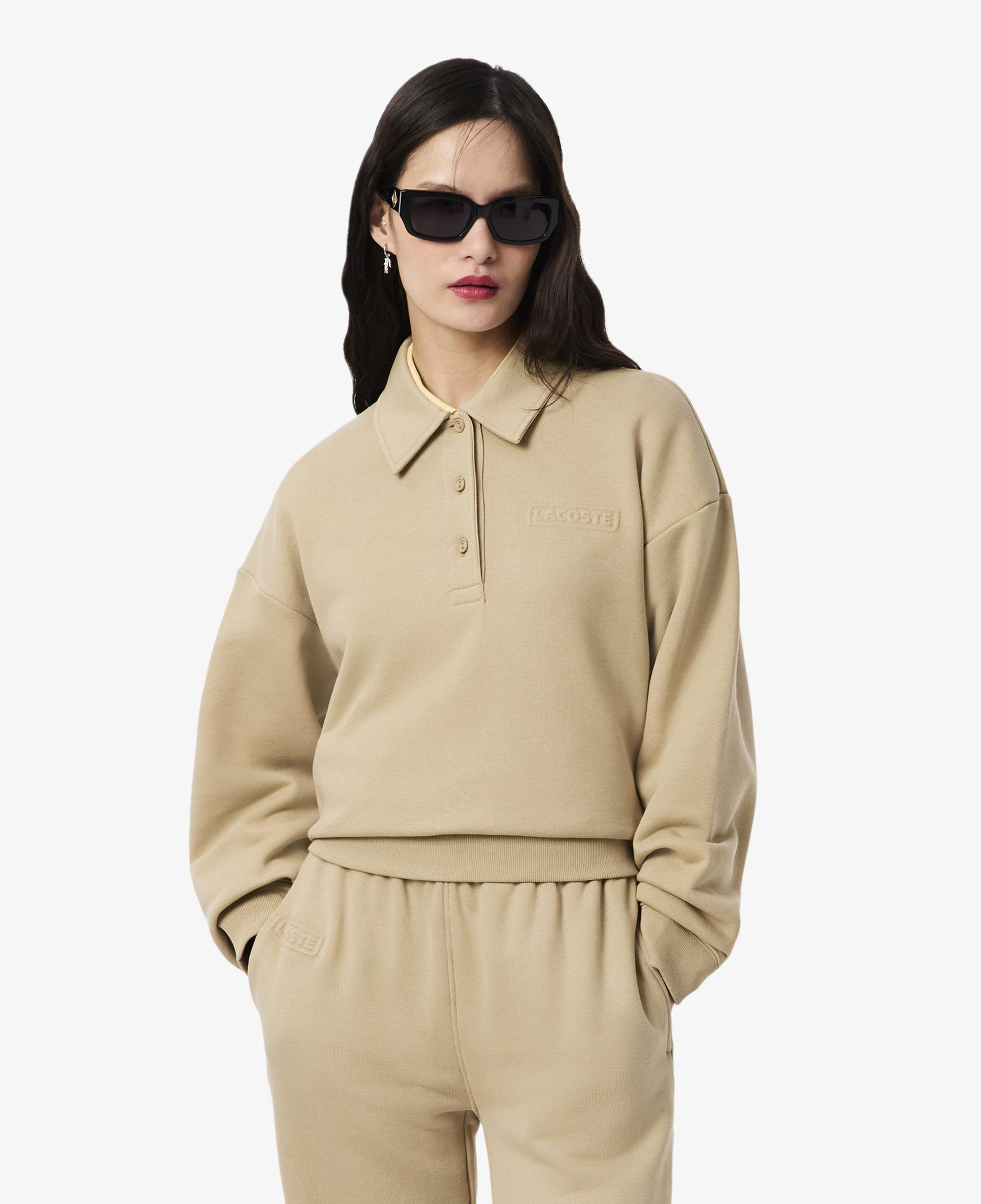 Lacoste Kadın Relaxed Fit Polo Yaka Yün Bej Triko