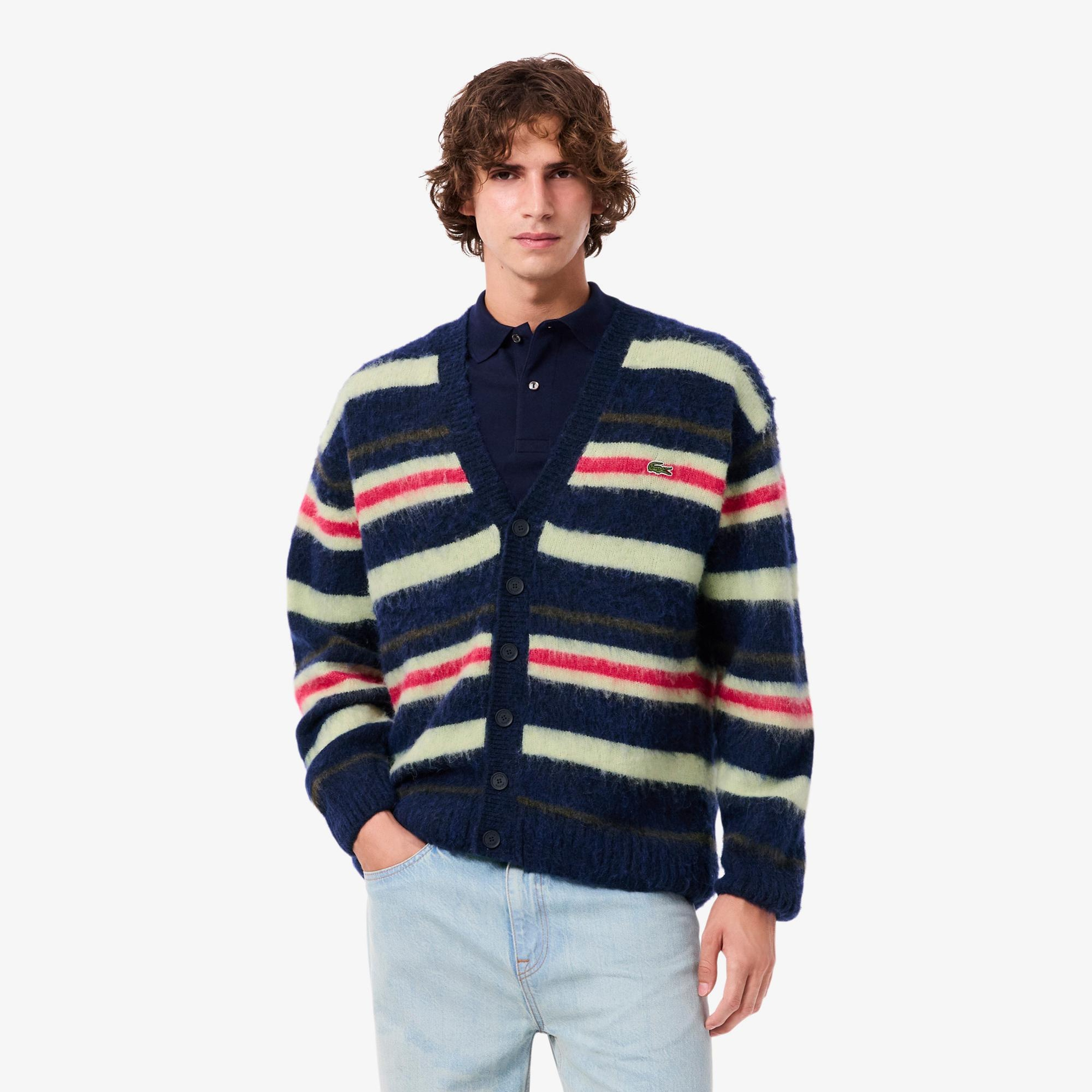 Erkek Relaxed Fit V Yaka Desenli Renkli Hırka