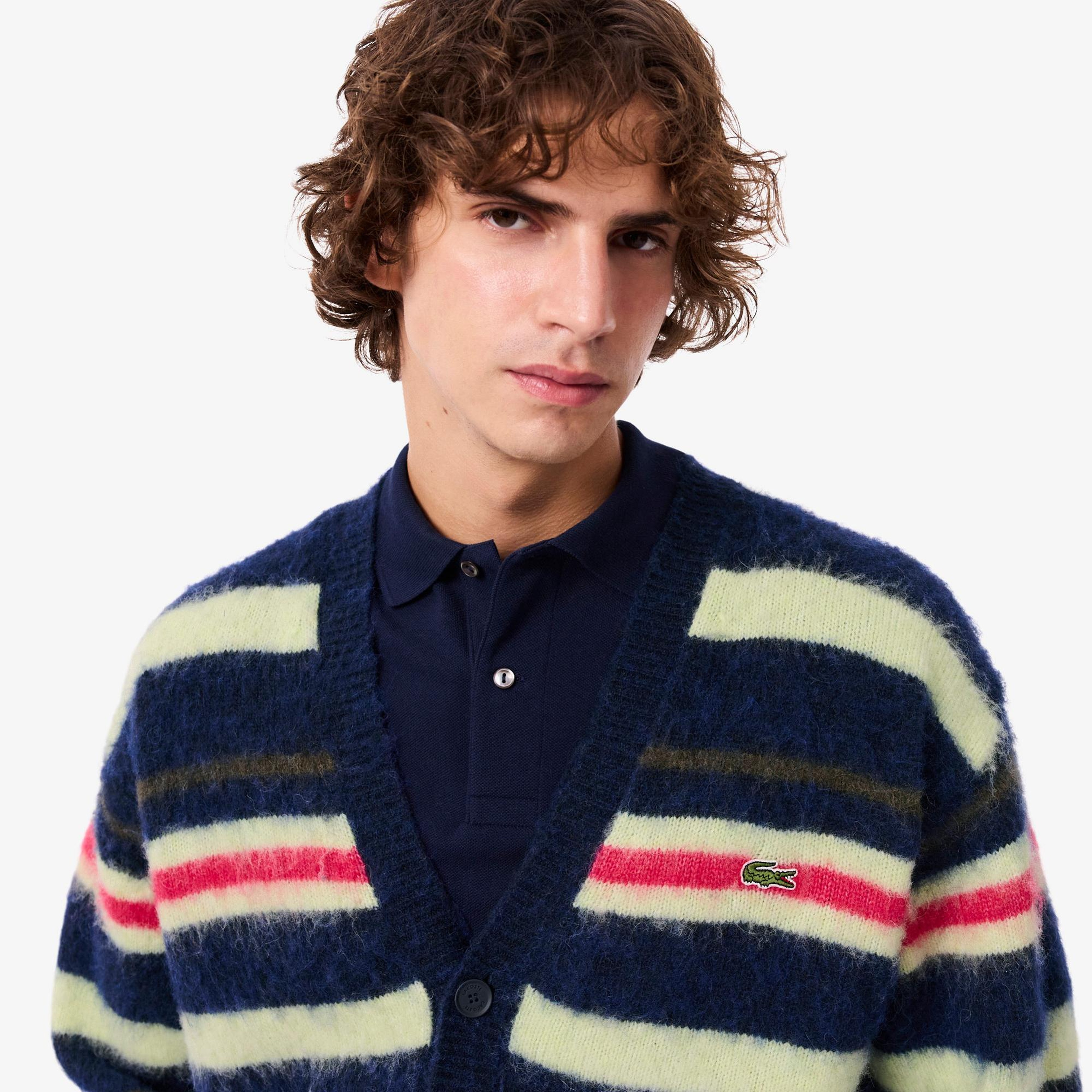 Erkek Relaxed Fit V Yaka Desenli Renkli Hırka