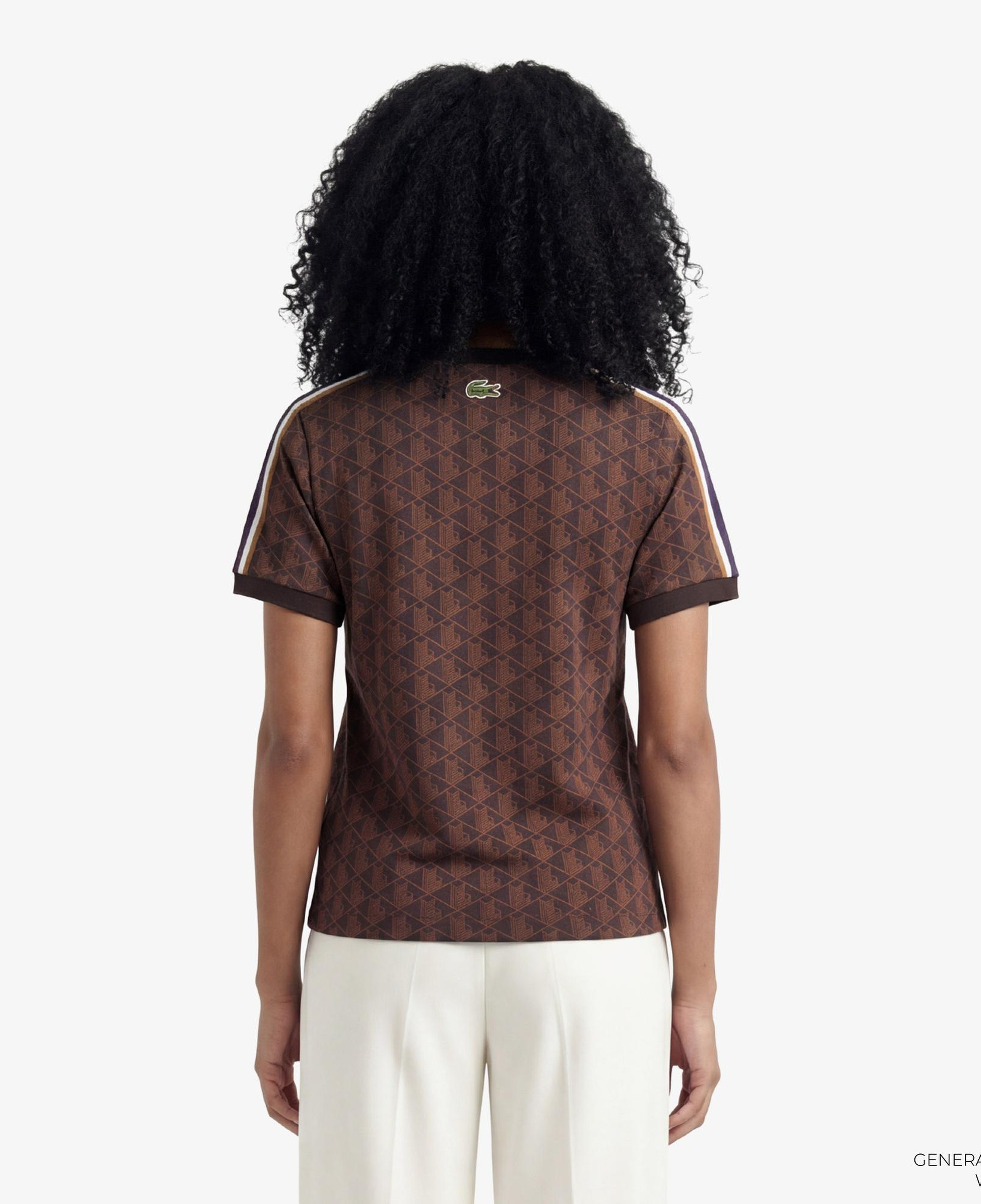 Lacoste Monogram Slim Fit Jacquard Kadın Kahverengi T-Shirt