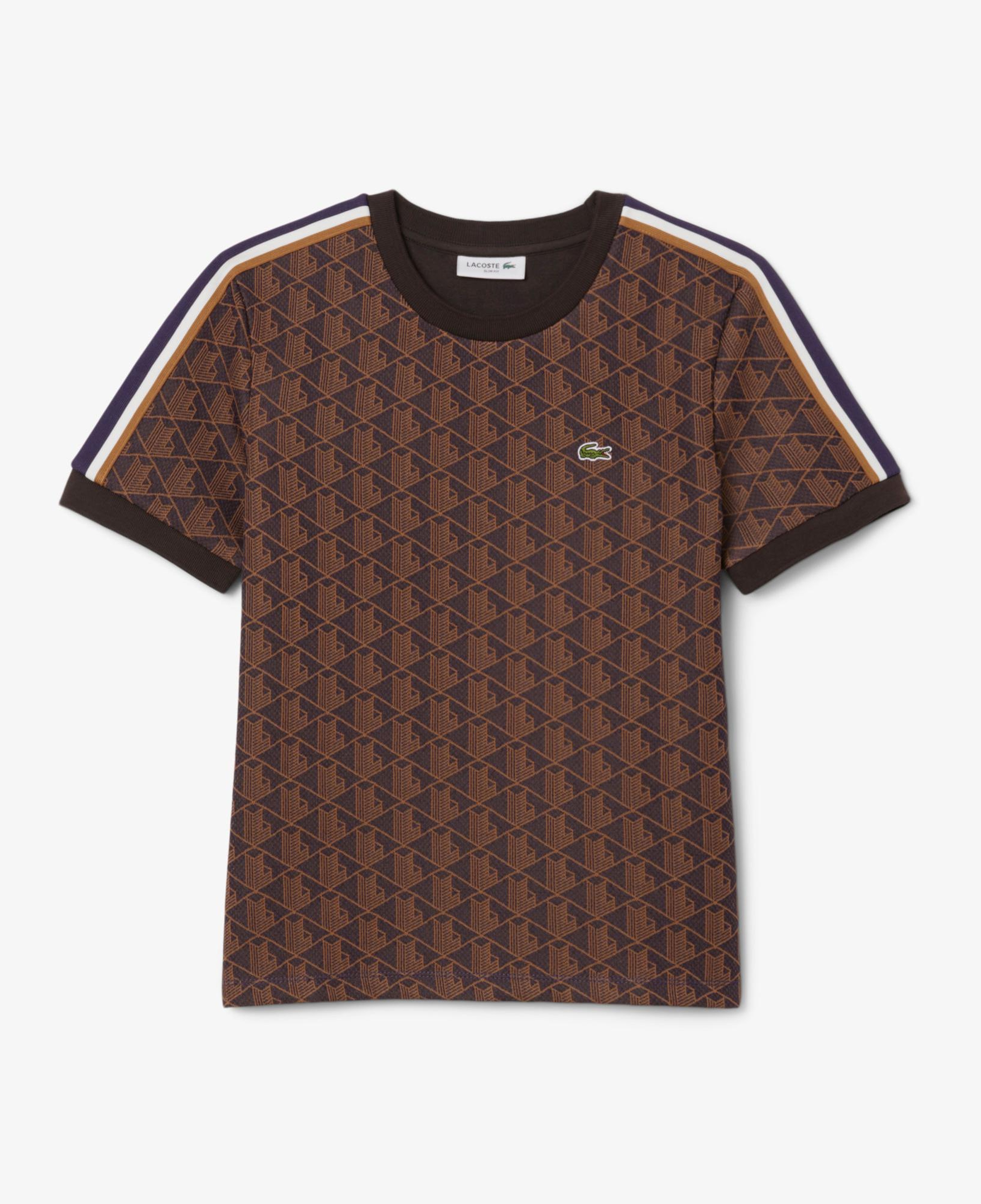Lacoste Monogram Slim Fit Jacquard Kadın Kahverengi T-Shirt