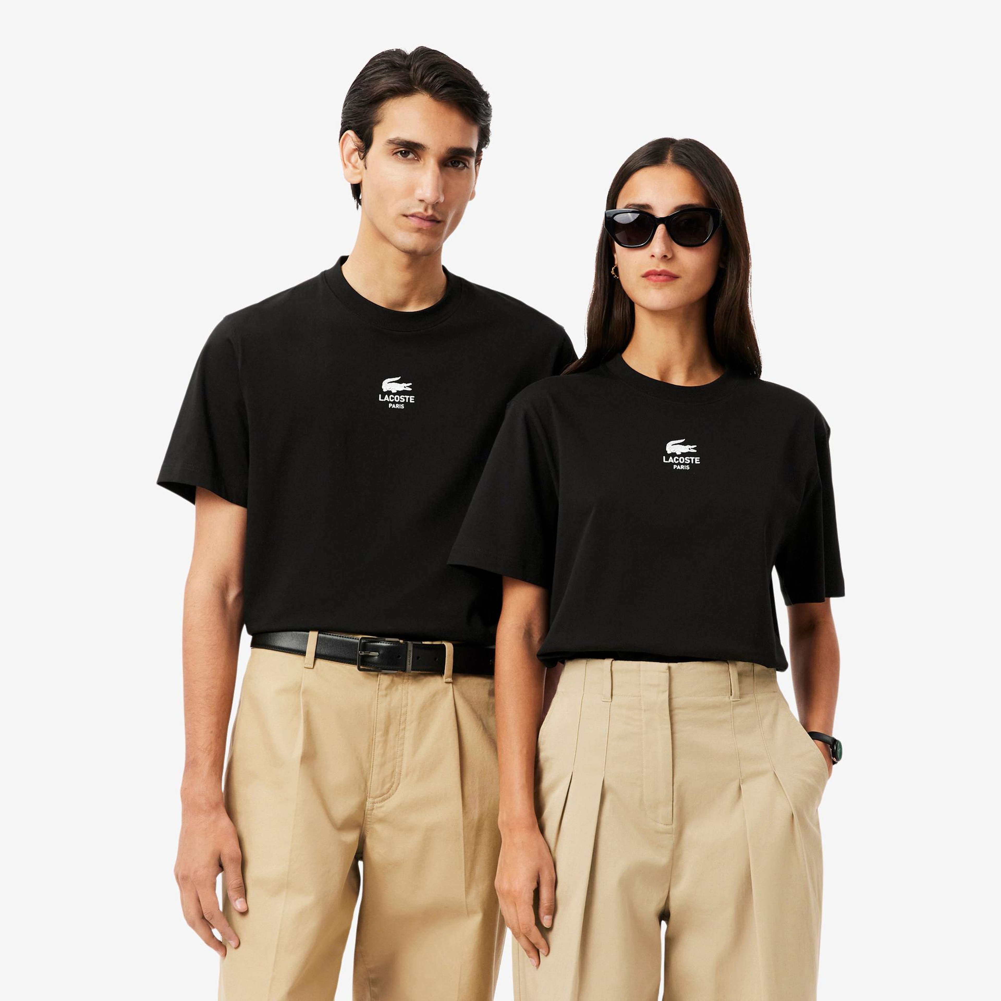 Lacoste Signature Print Paris Unisex Siyah T-Shirt
