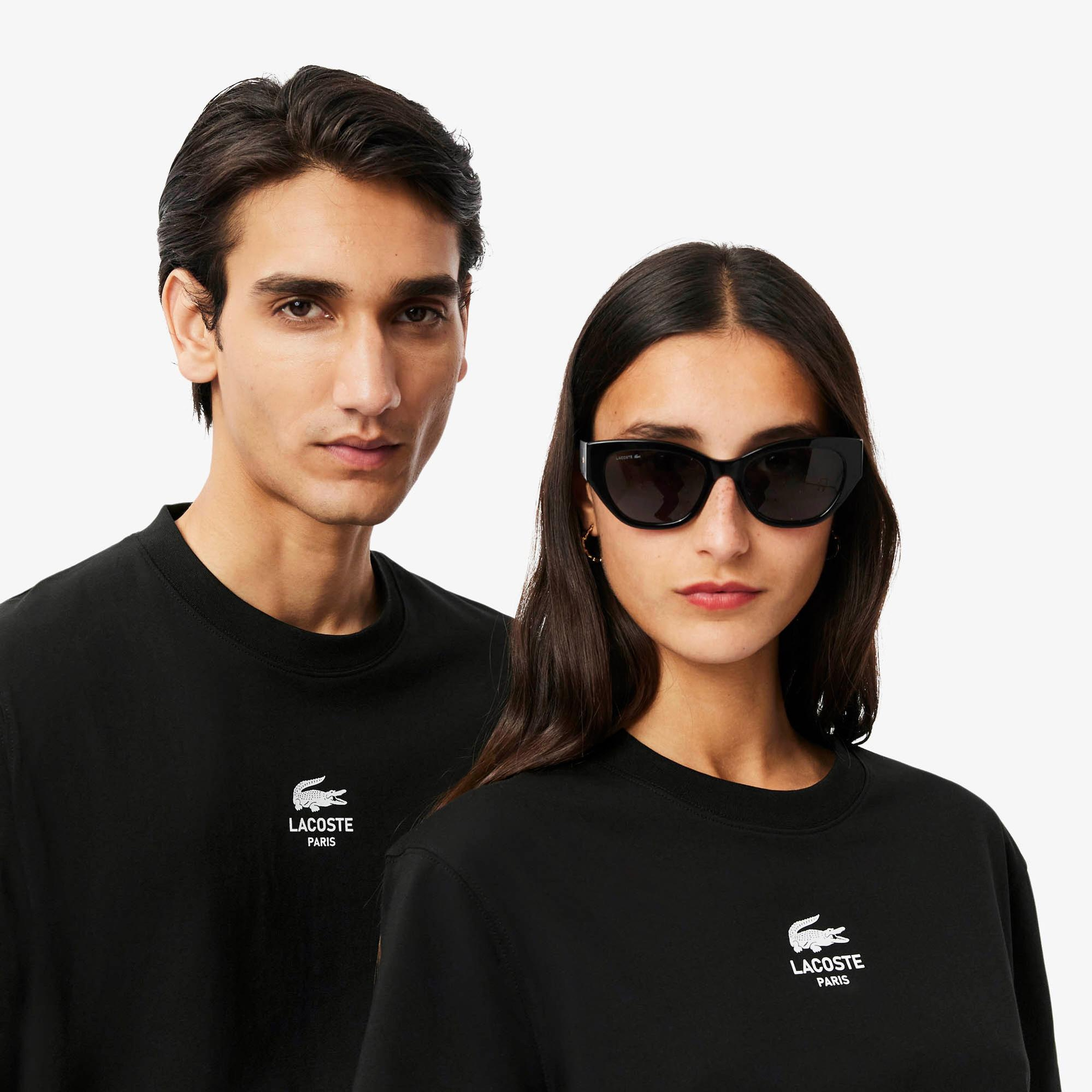 Lacoste Signature Print Paris Unisex Siyah T-Shirt