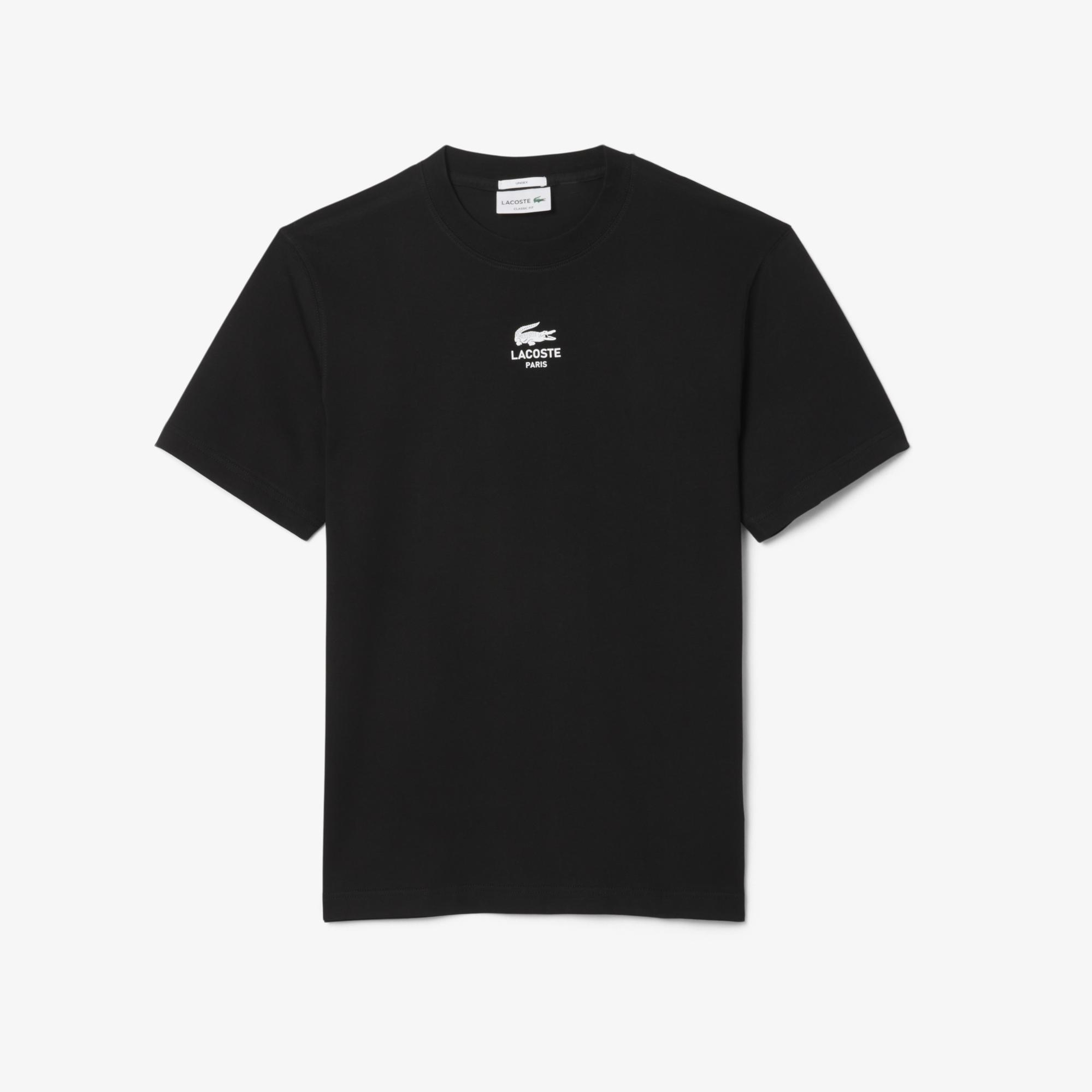 Lacoste Signature Print Paris Unisex Siyah T-Shirt