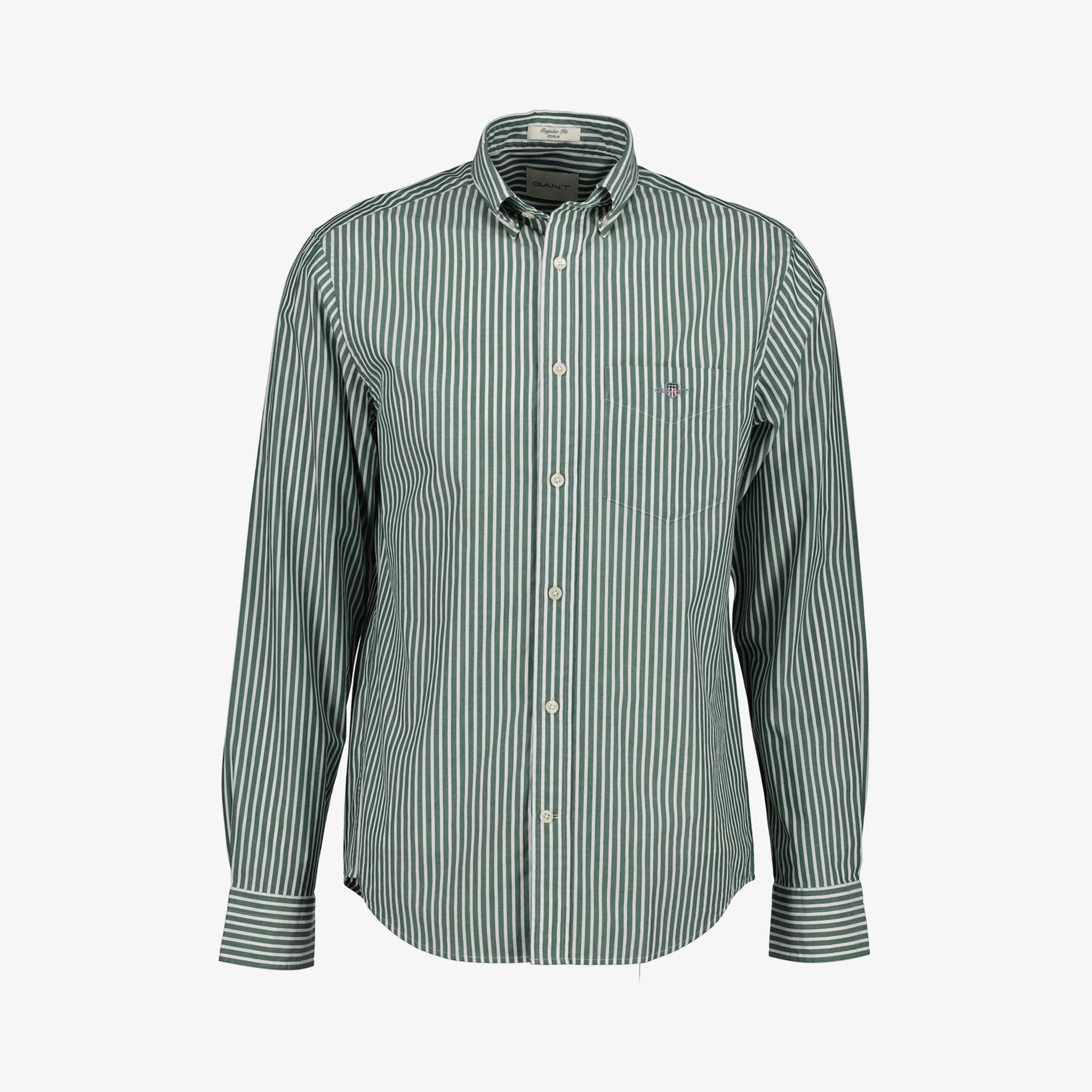 GANT Erkek Yeşil Regular Fit Düğmeli Yaka Çizgili Poplin Gömlek