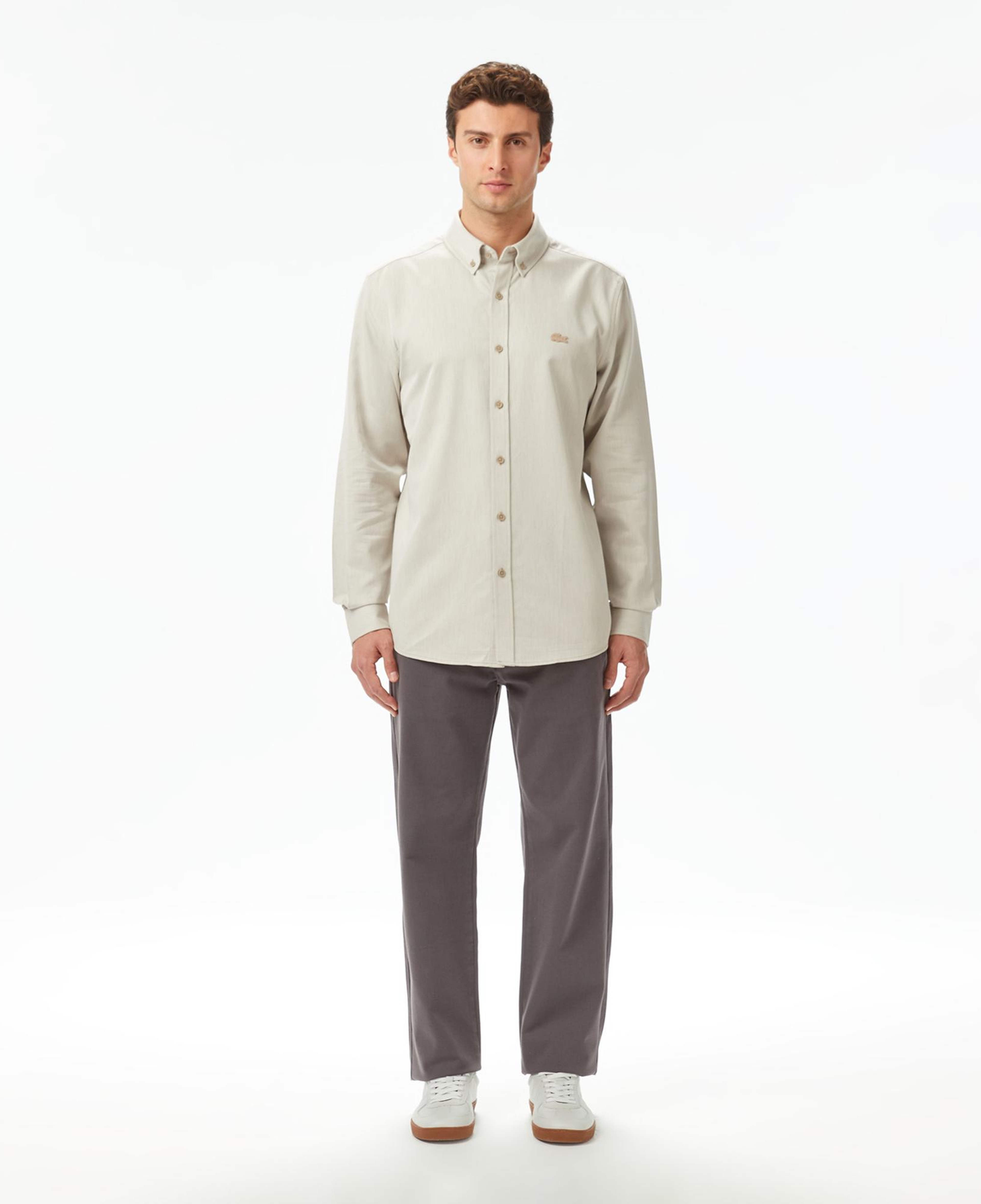 Erkek Regular Fit Düğmeli Yaka Bej Gömlek