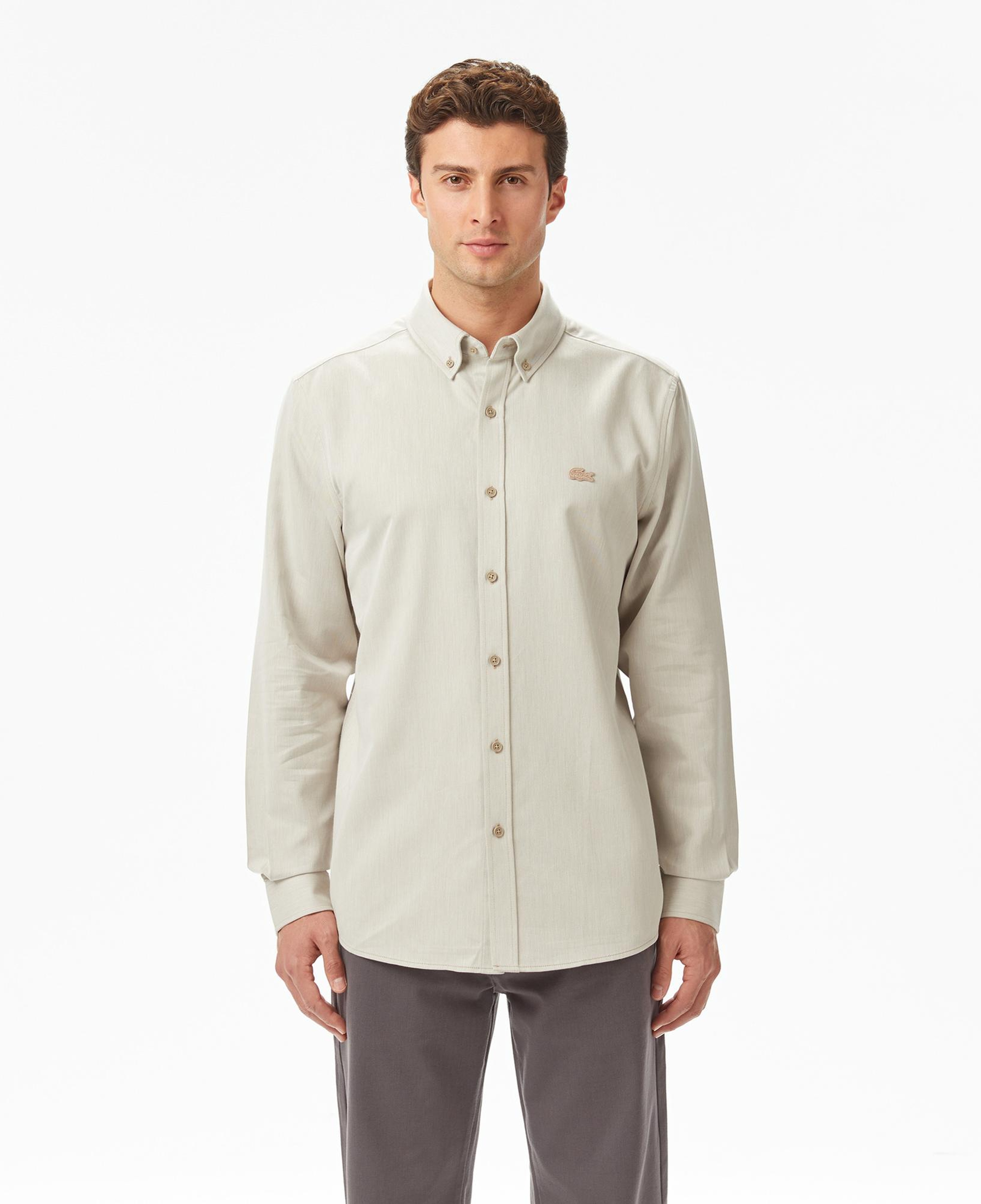 Erkek Regular Fit Düğmeli Yaka Bej Gömlek