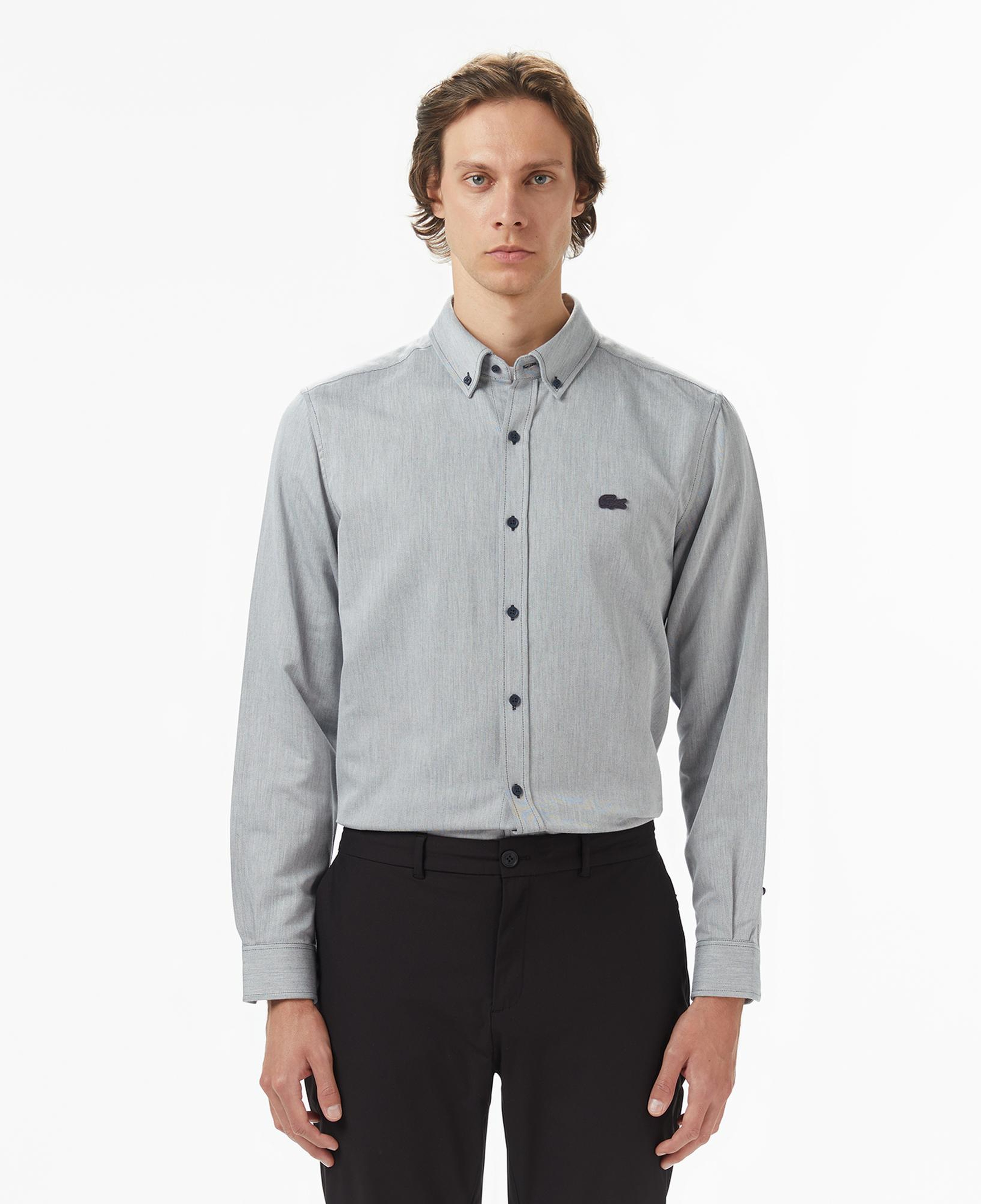 Erkek Regular Fit Düğmeli Yaka Gri Gömlek