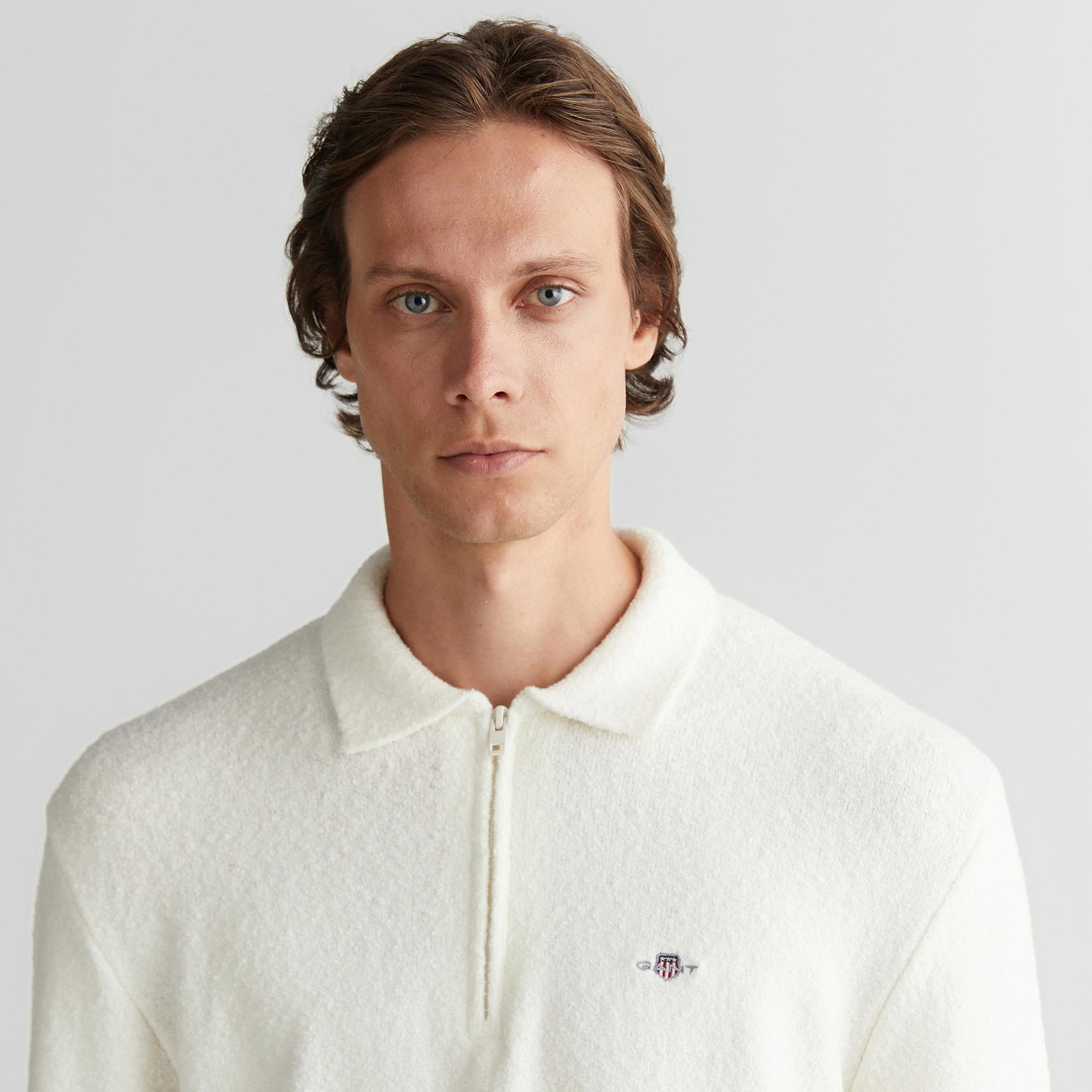 GANT Erkek Beyaz Relaxed Fit Fermuarlı Triko