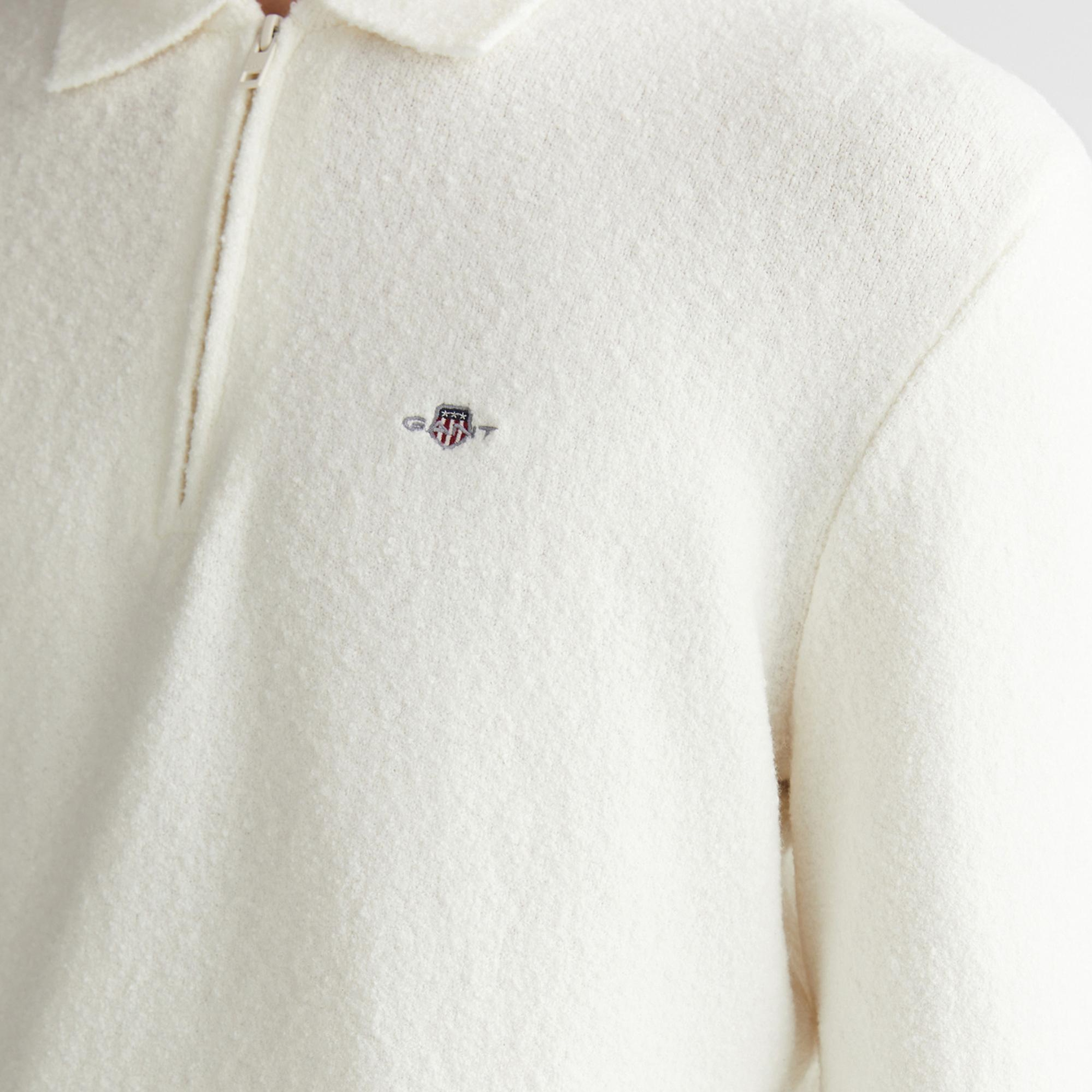 GANT Erkek Beyaz Relaxed Fit Fermuarlı Triko